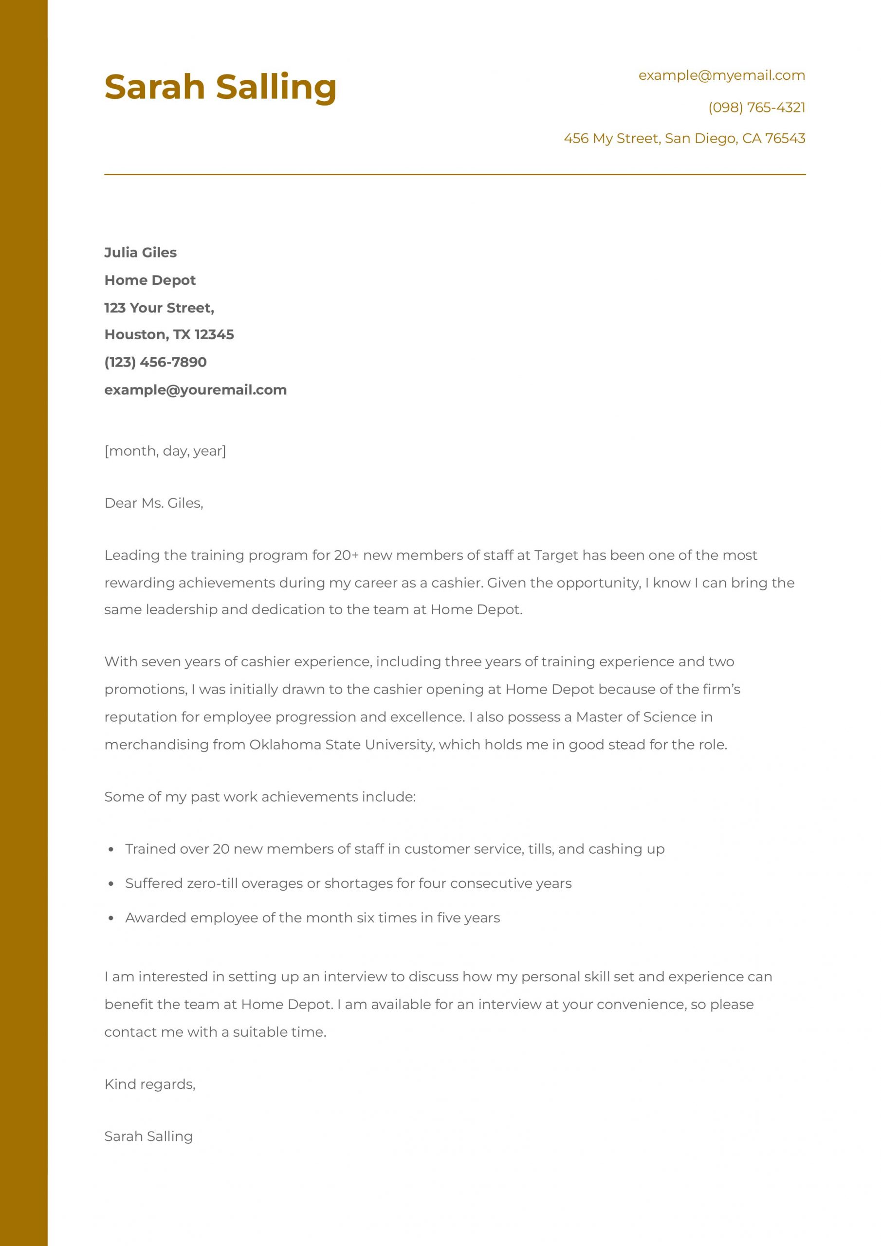 Cashier Cover Letter Examples and Templates for 2024