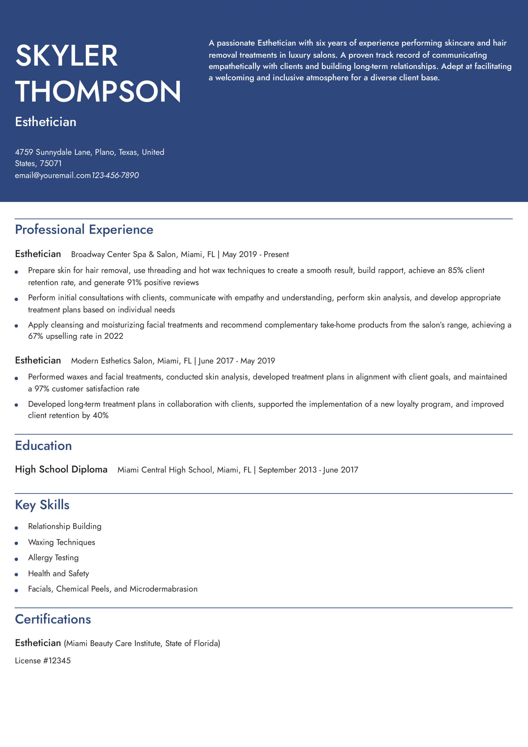 Esthetician Resume Examples and Templates for 2024