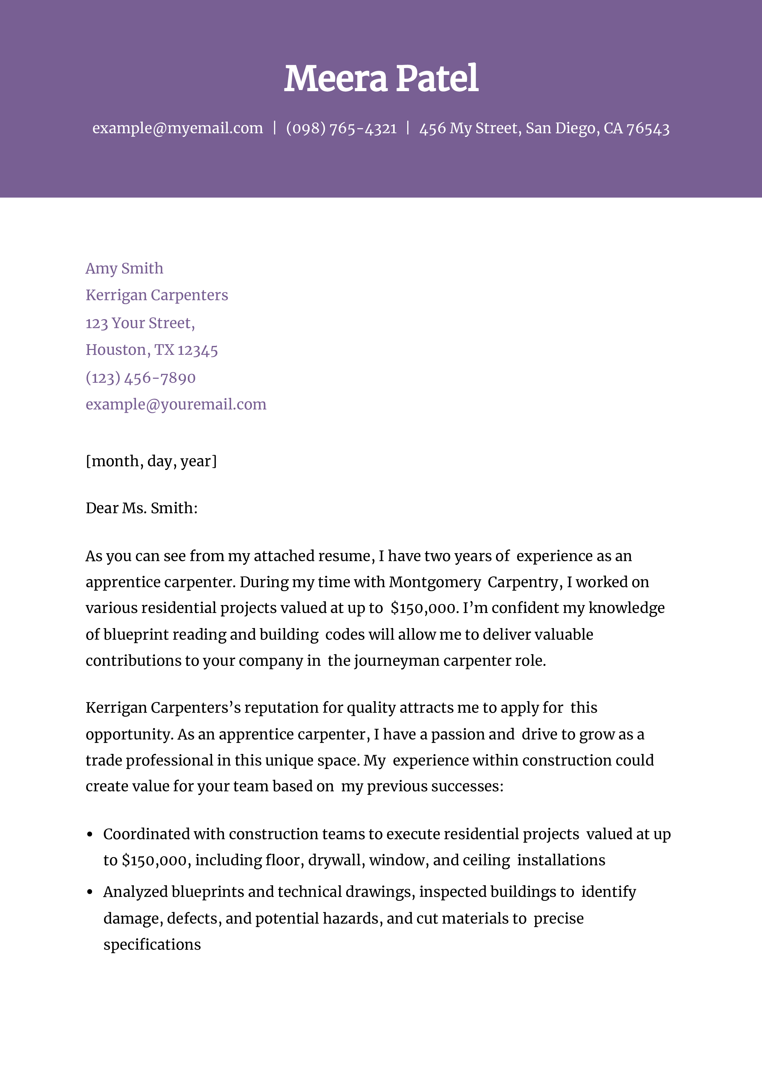 Carpenter Cover Letter Examples and Templates for 2024