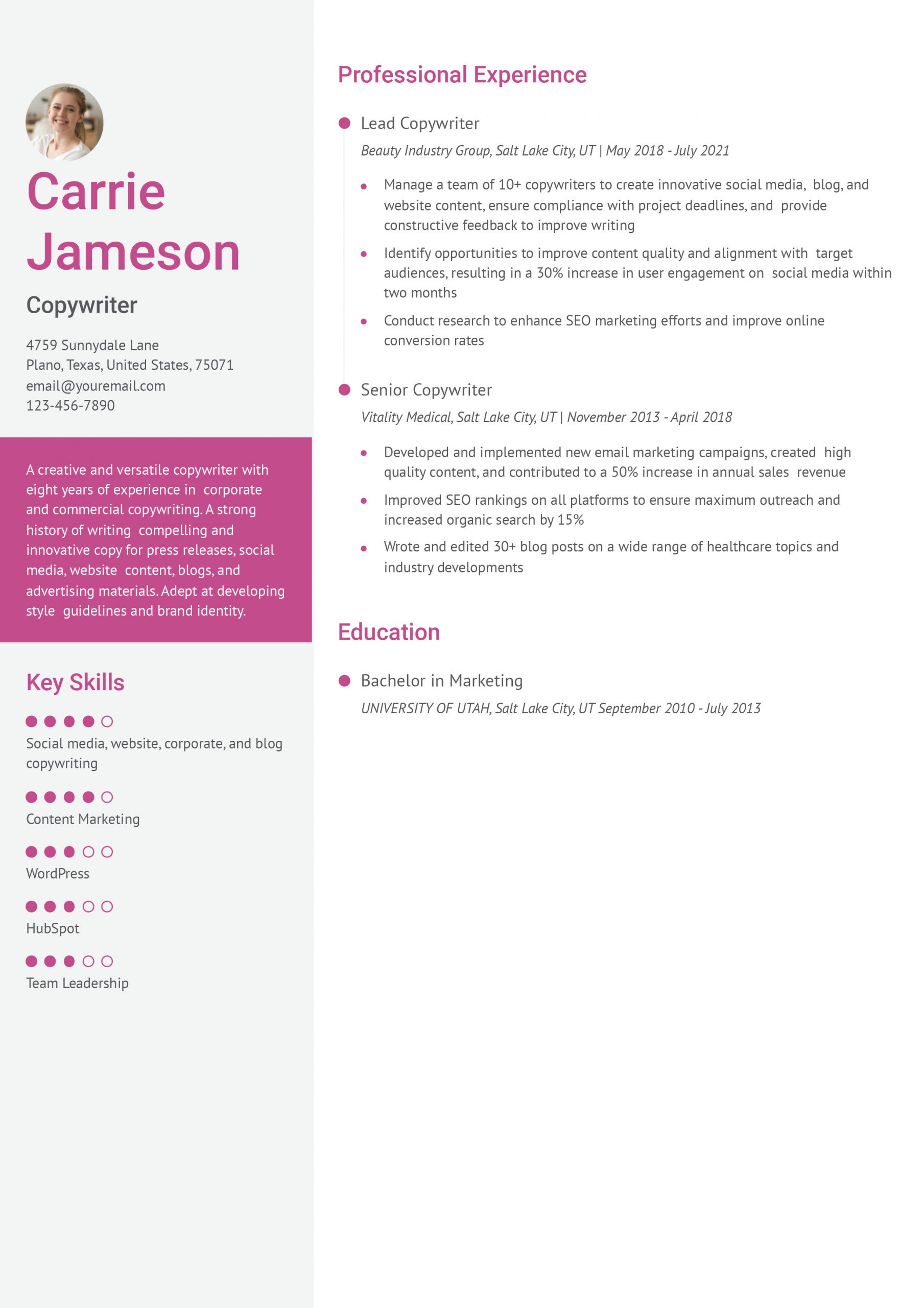 Copywriter Resume Examples and Templates for 2024
