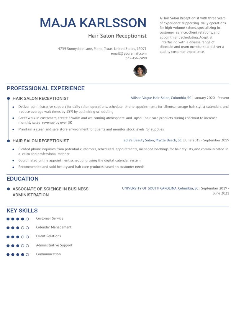 Hair Salon Receptionist Resume Examples and Templates for 2024
