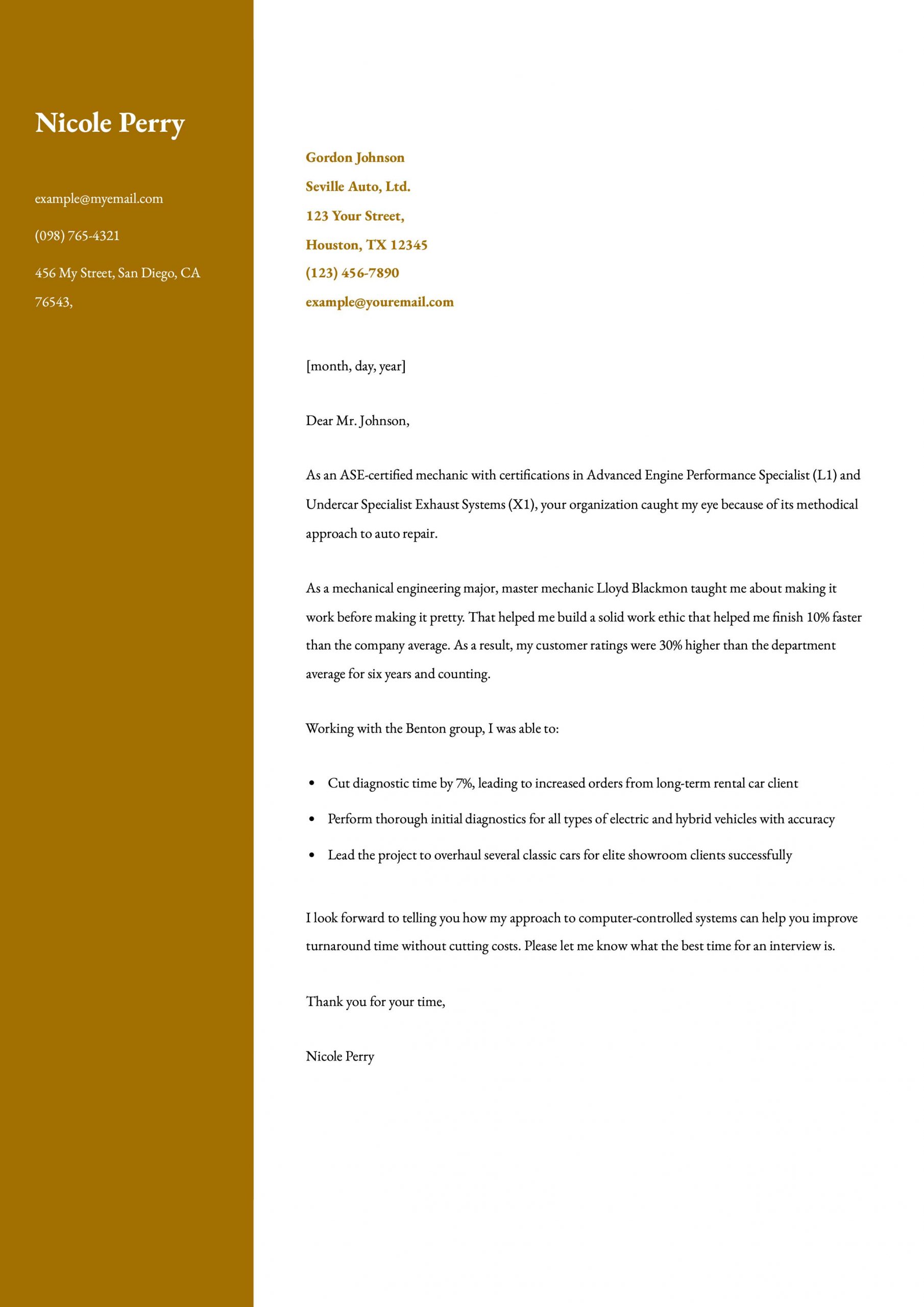 Mechanic Cover Letter Examples and Templates for 2024
