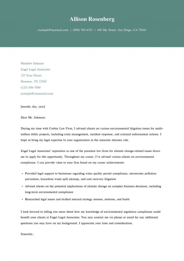 Lawyer Cover Letter Examples And Templates For 2024 - Resumebuilder.com