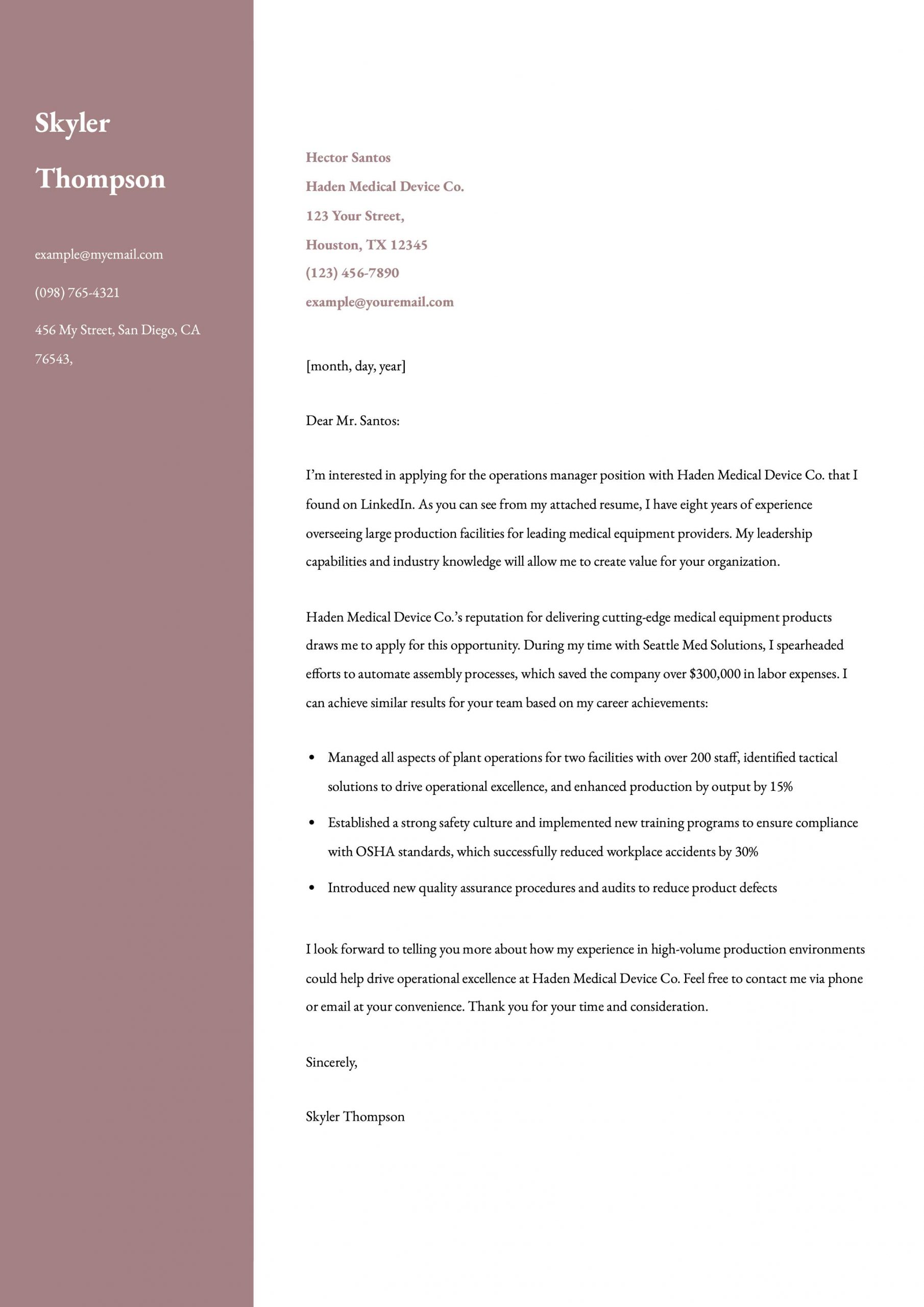 Operations Manager Cover Letter Examples and Templates for 2024