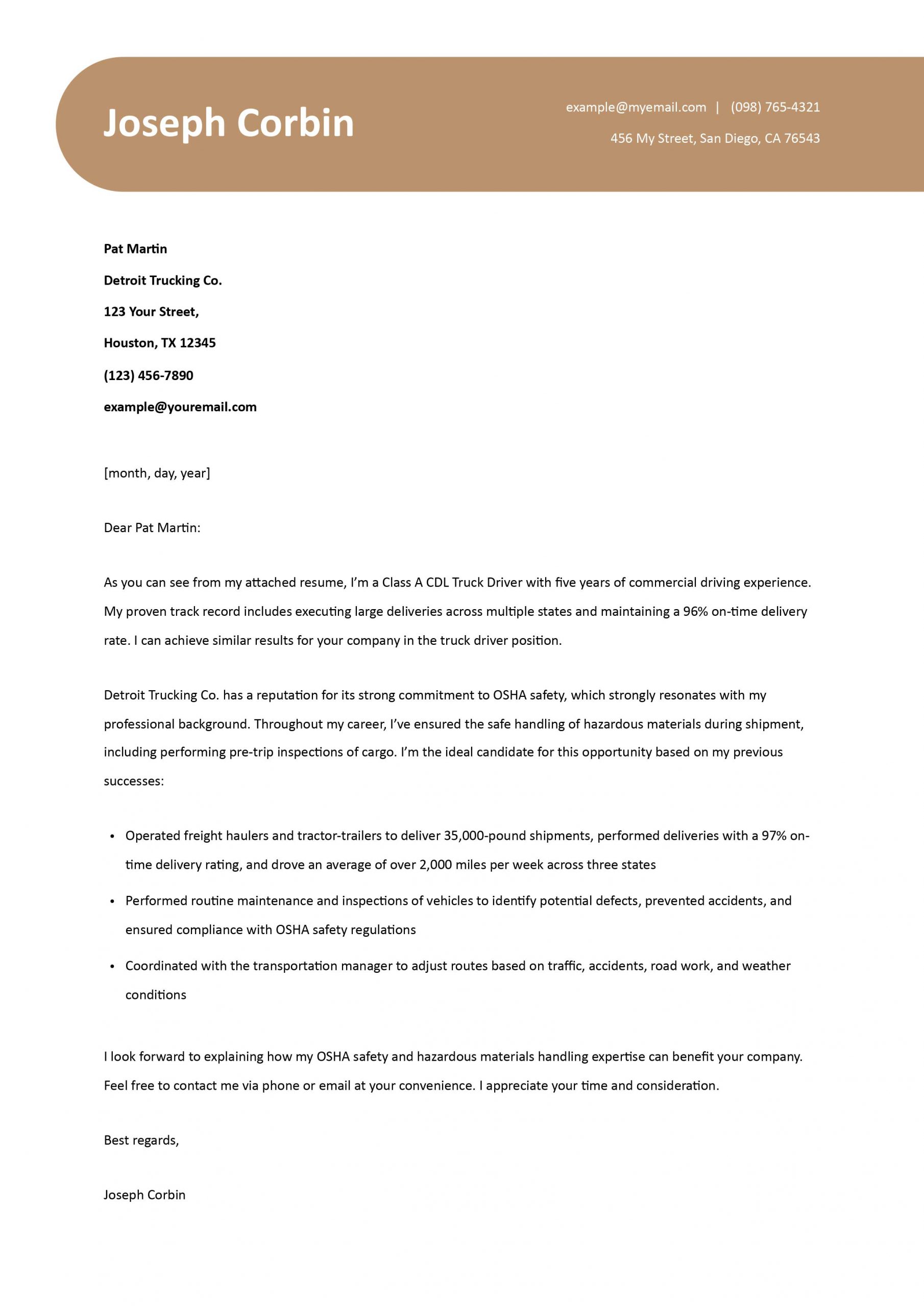Truck Driver Cover Letter Examples and Templates for 2024
