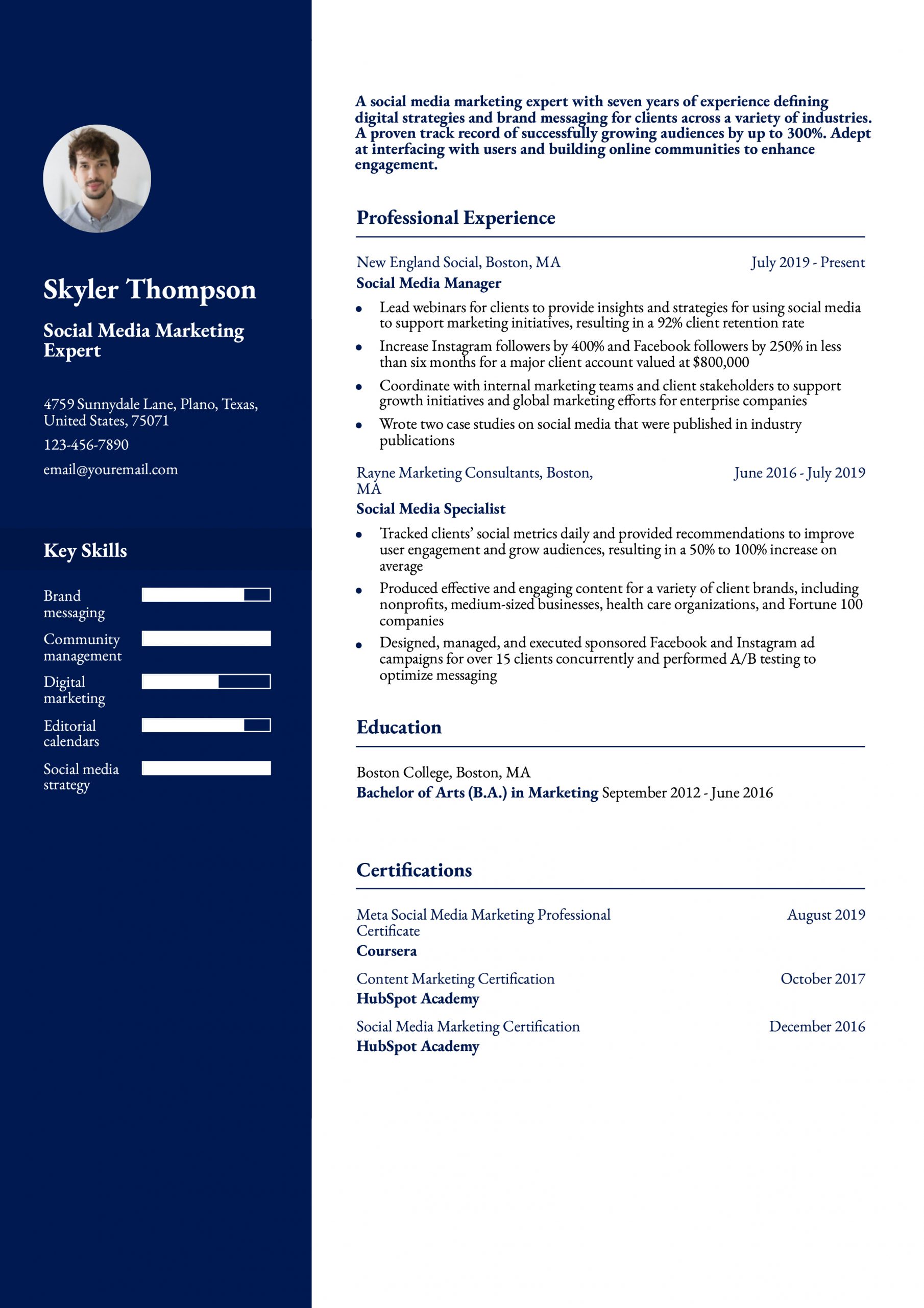 Social Media Resume Examples and Templates for 2024