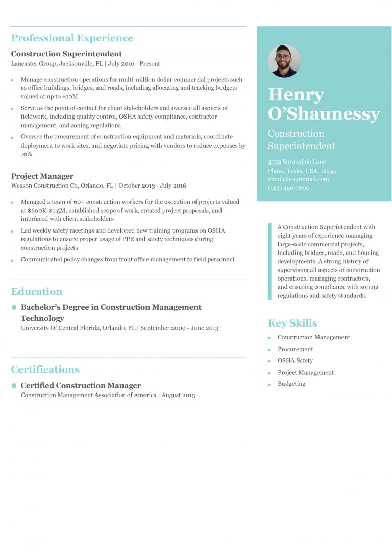 Commercial Construction Superintendent Resume Examples and Templates ...