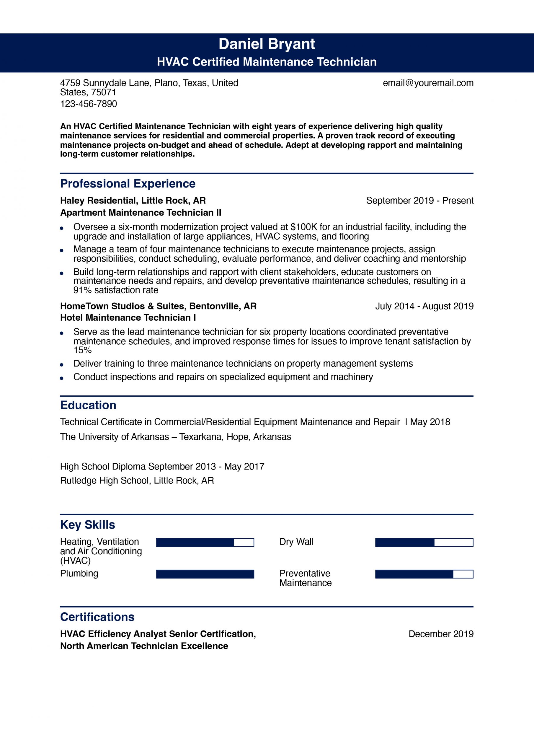 Maintenance Technician Resume Examples and Templates for 2024
