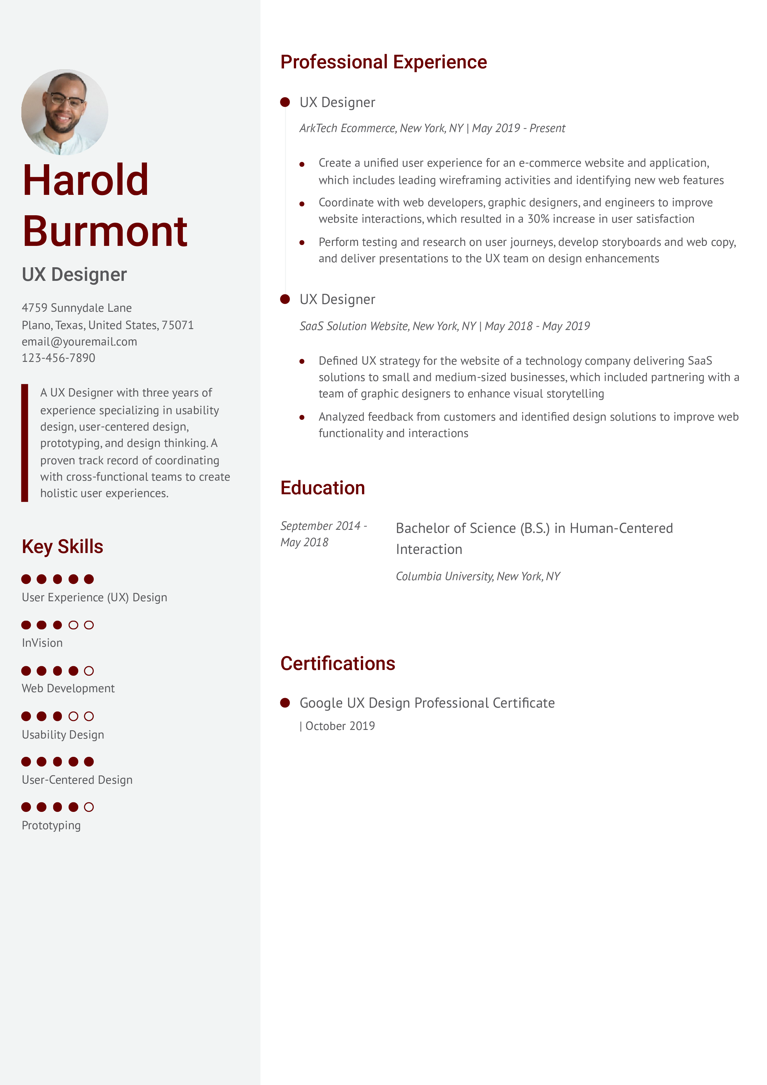 User Experience (UX) Designer Resume Examples and Templates for 2024