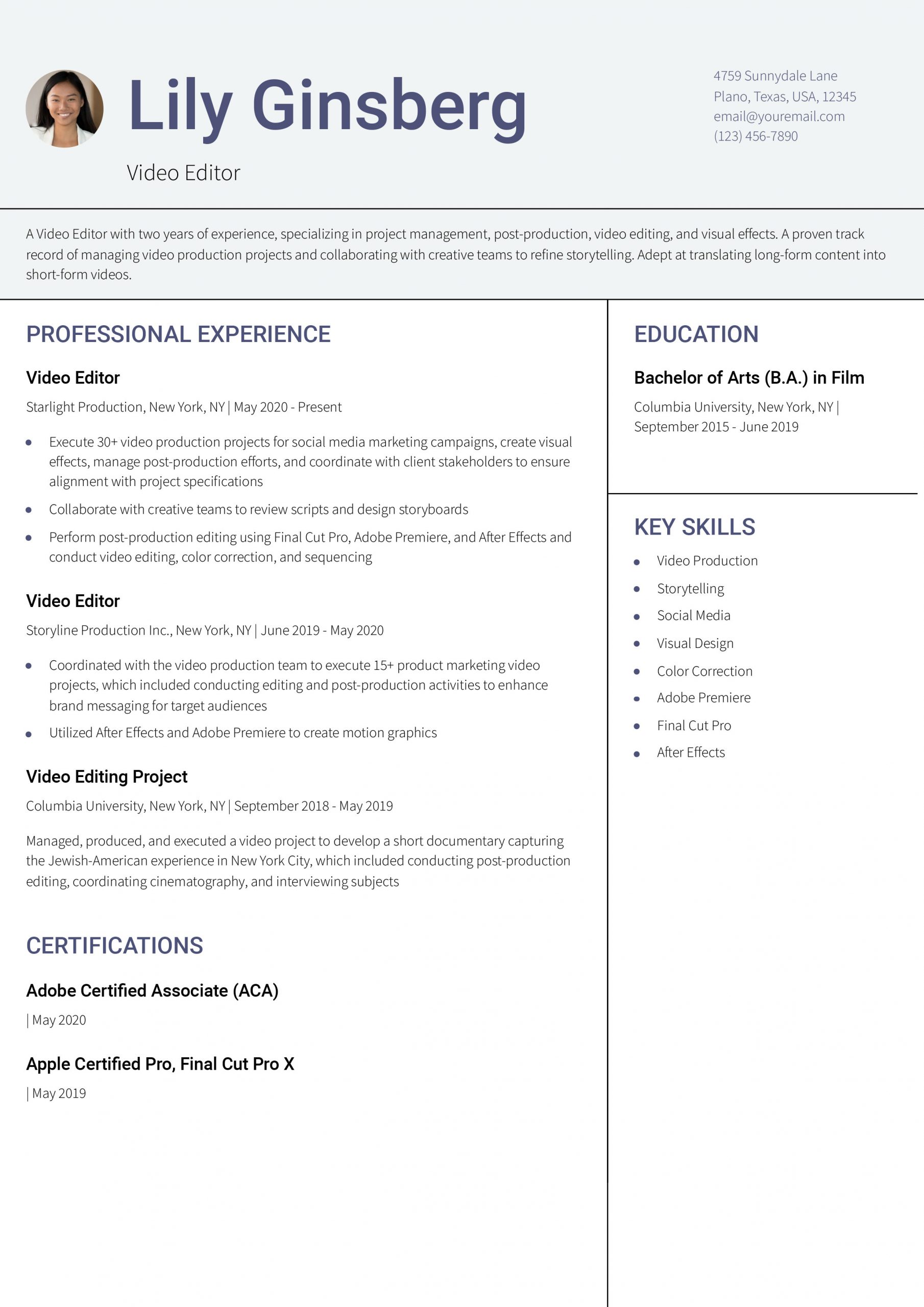 Video Editor Resume Examples and Templates for 2025 