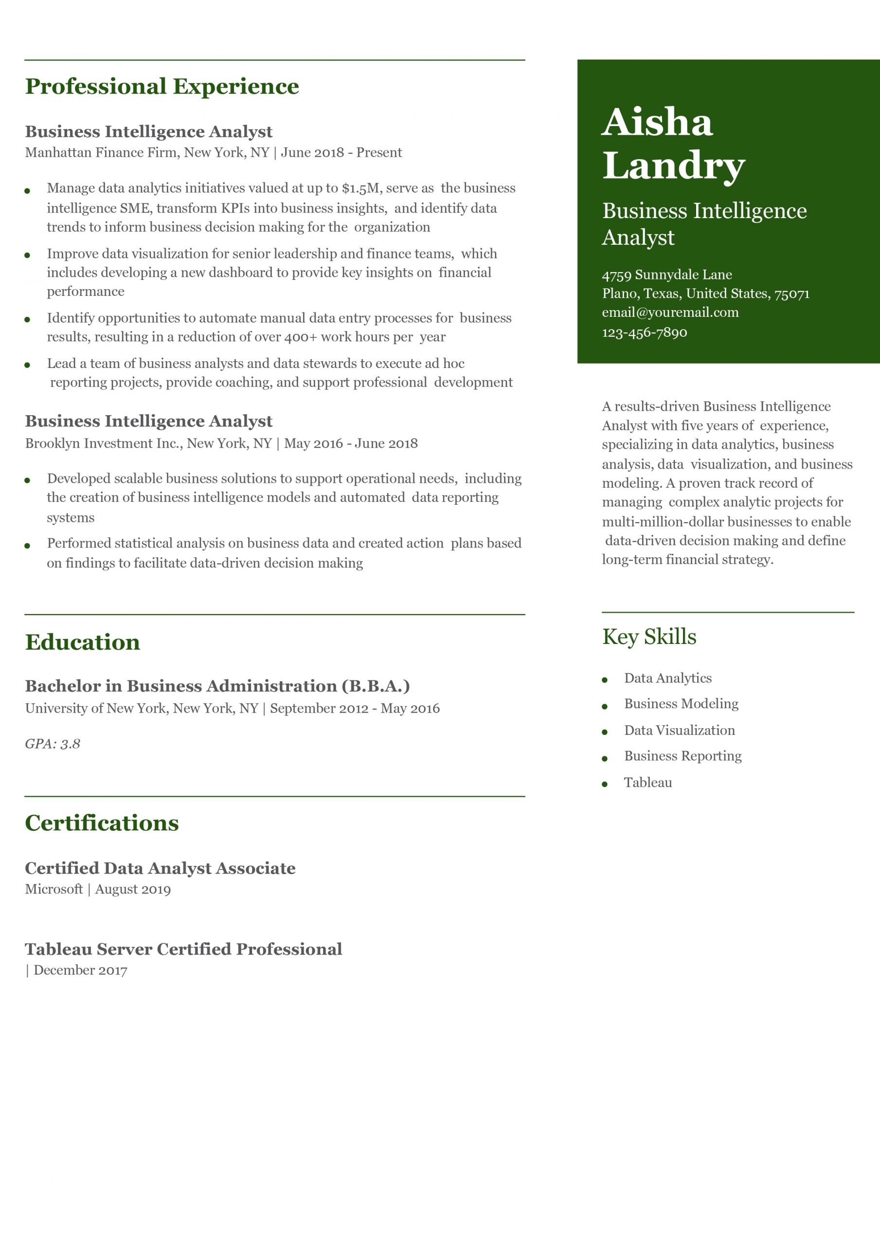 Business Intelligence Analyst Resume Examples and Templates for 2024