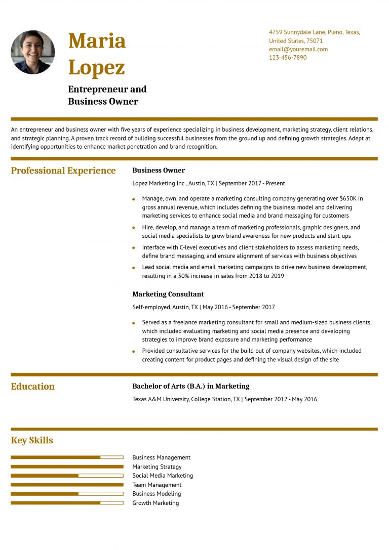 Business Owner Resume Examples and Templates for 2024 - ResumeBuilder.com