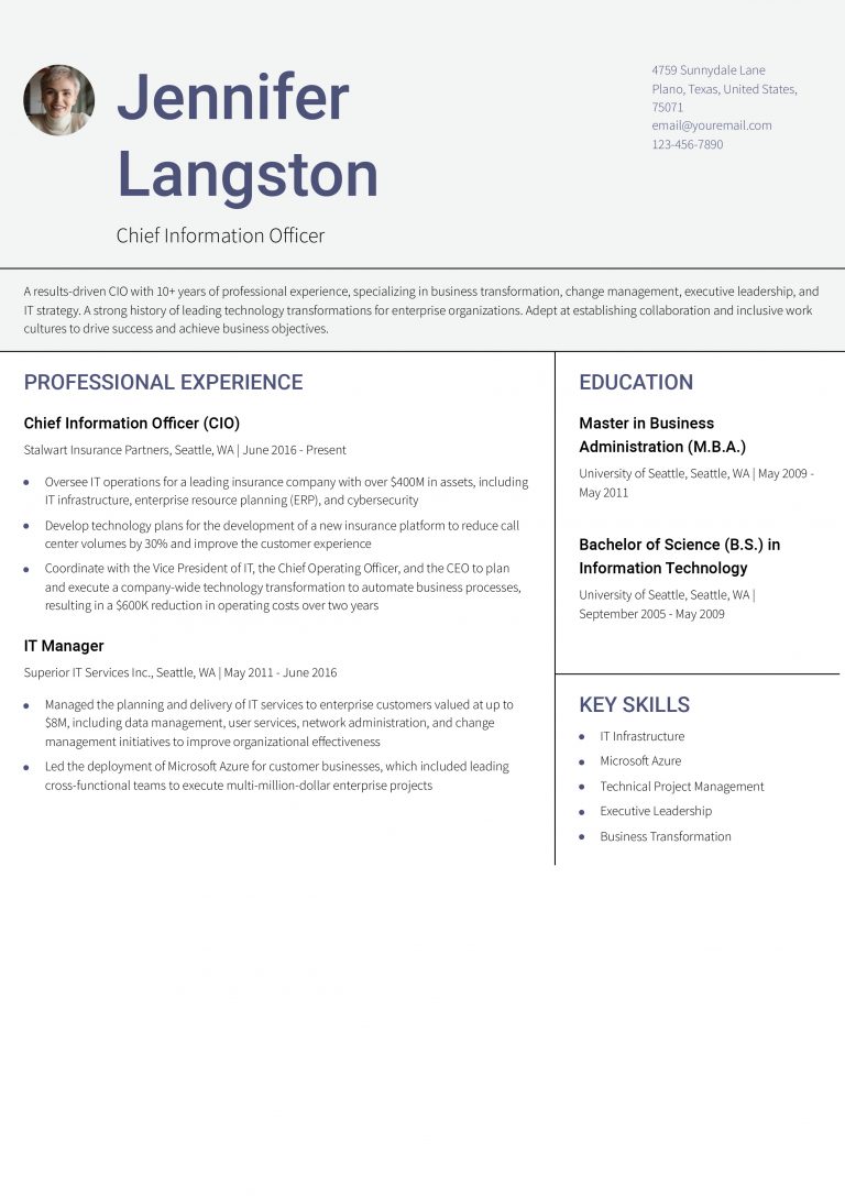 Chief Information Officer Resume Examples And Templates For 2024 0316