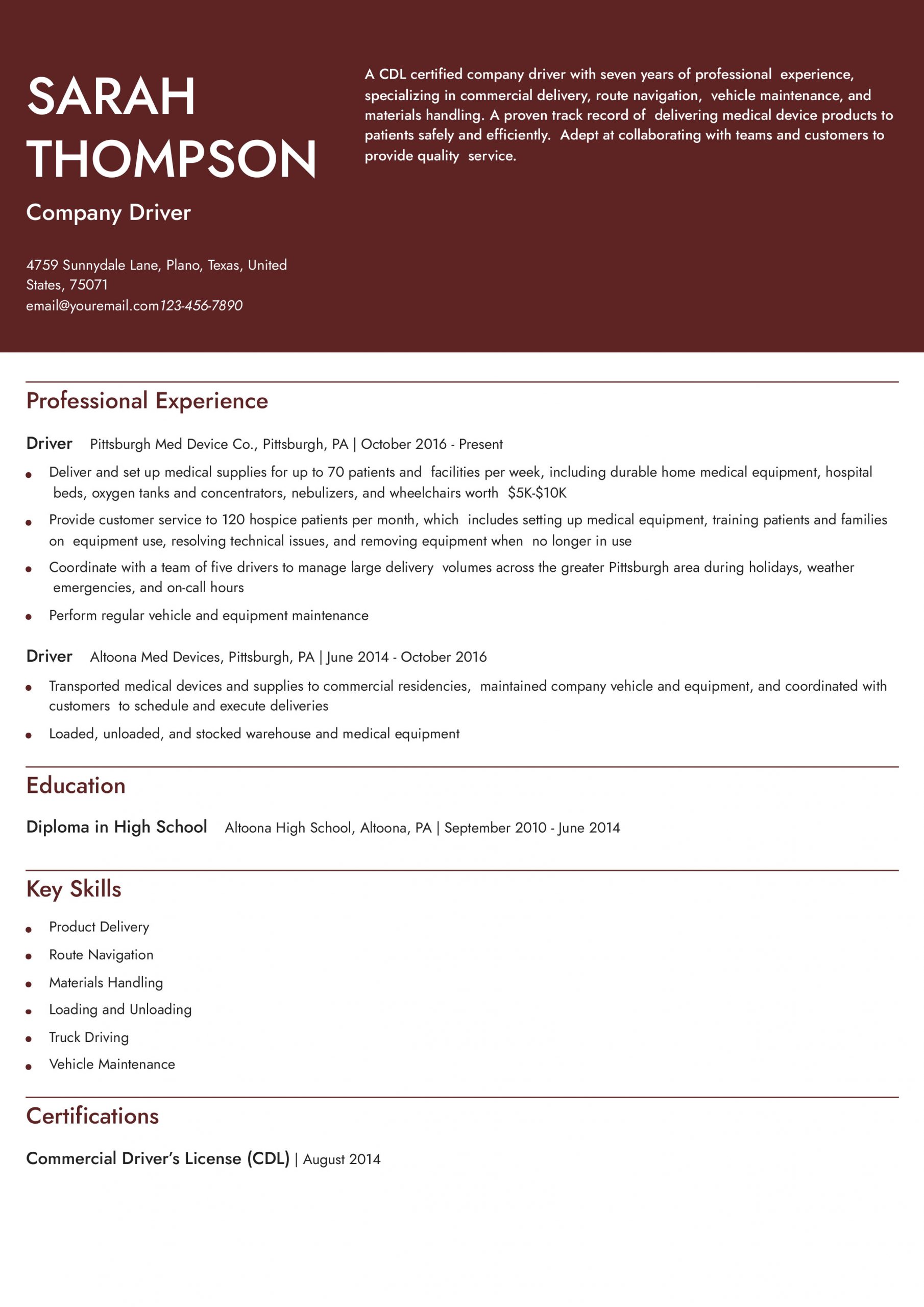 Company Driver Resume Examples and Templates for 2024