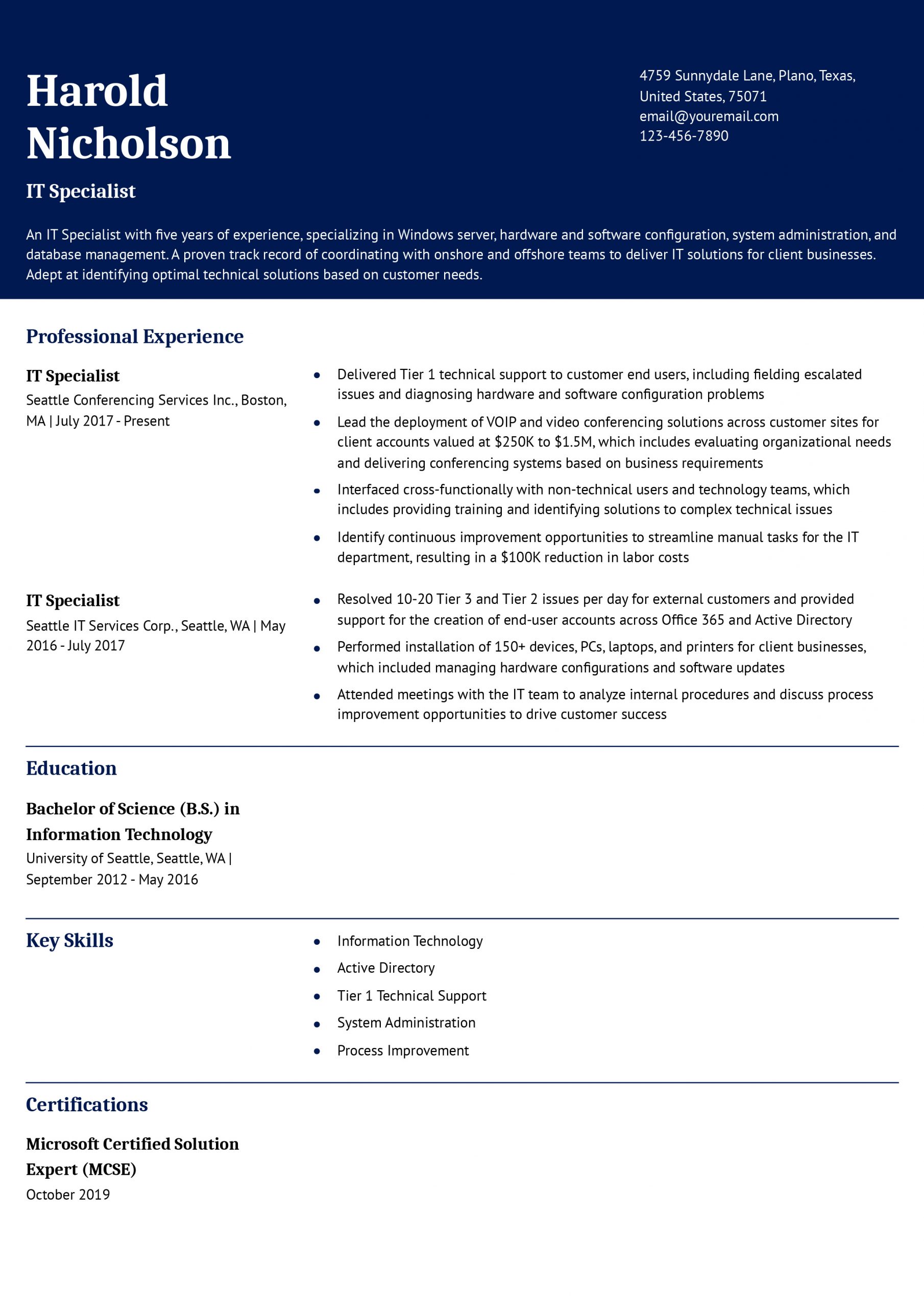 IT Specialist Resume Examples and Templates for 2024