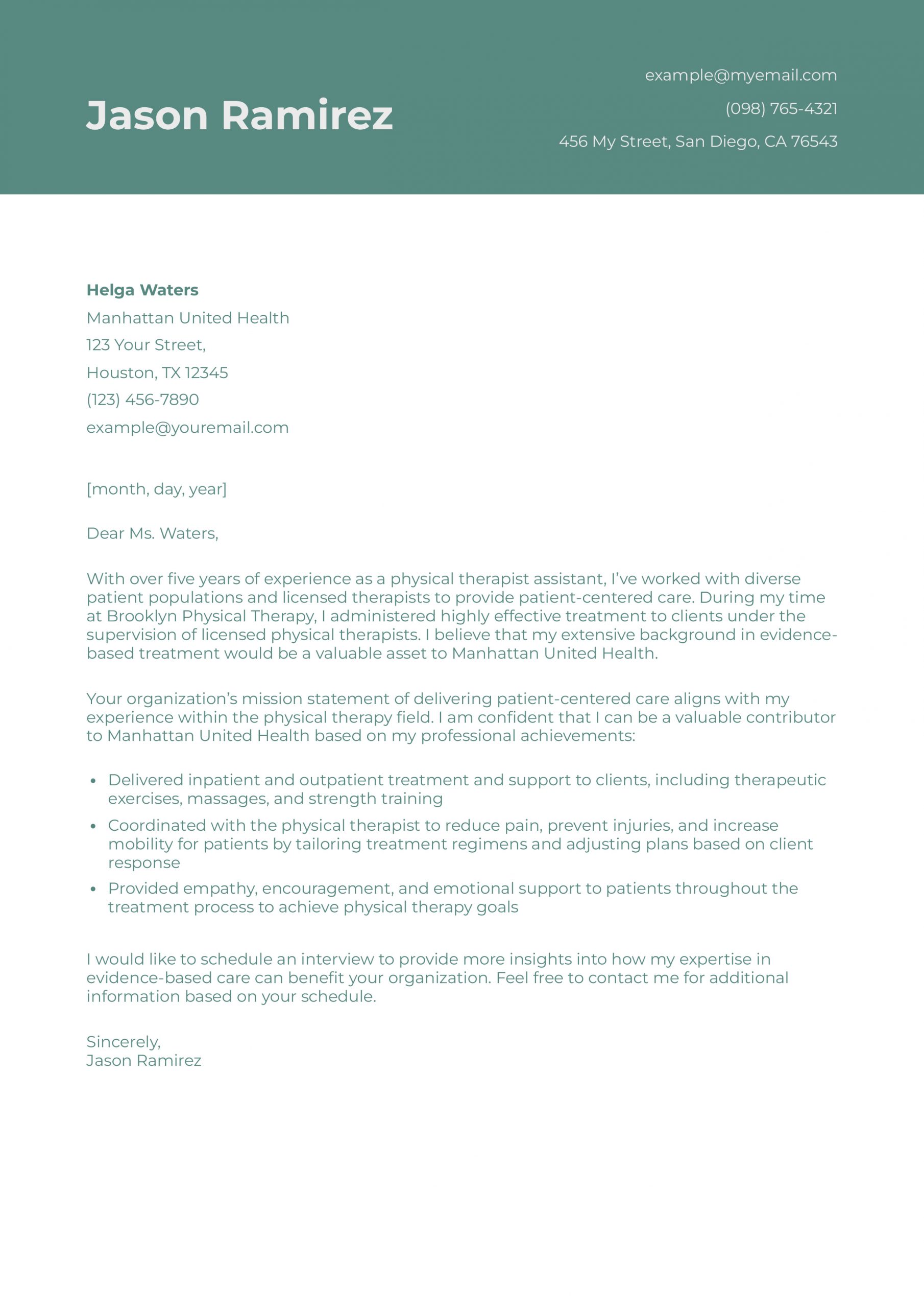 Physical Therapist Assistant Cover Letter Examples and Templates for 2024