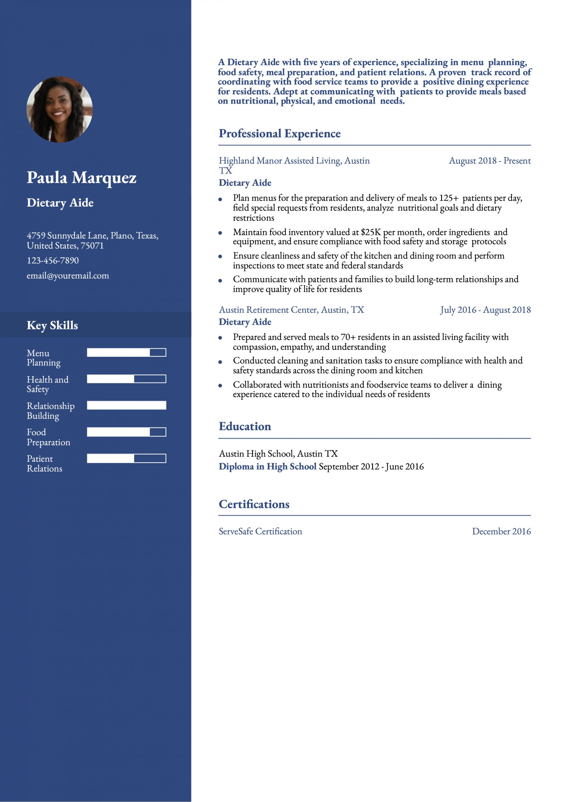 Dietary Aide Resume Examples and Templates for 2024