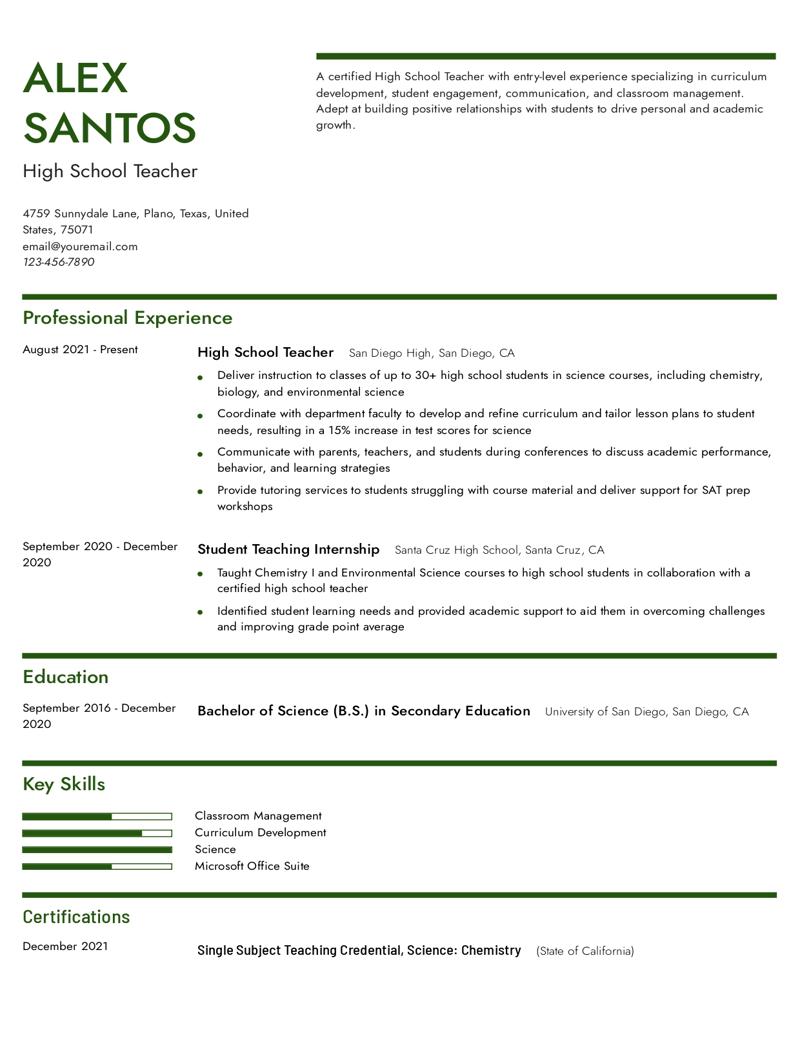 High School Teacher Resume Examples and Templates for 2024
