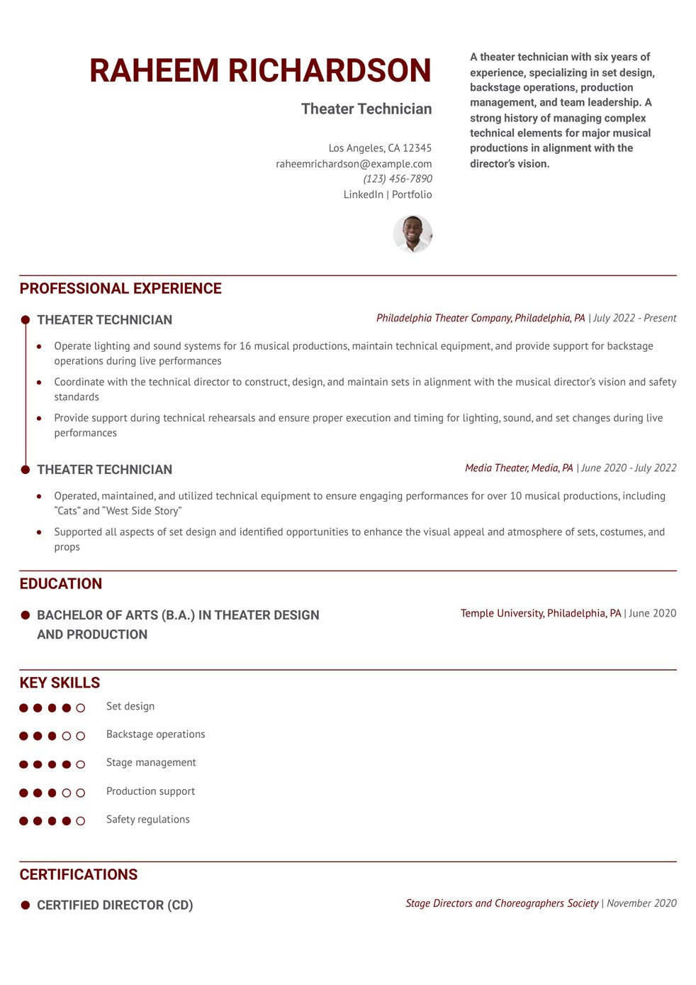 Theater Technician Resume Example