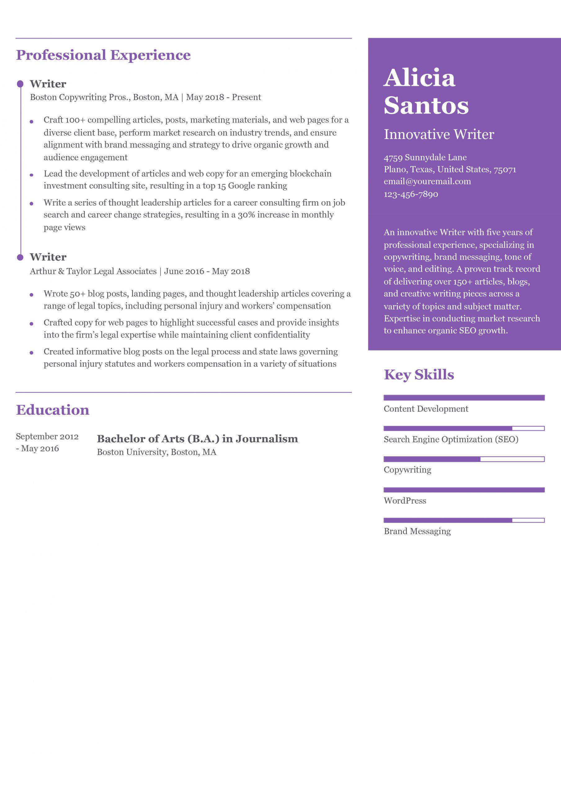 Writer Resume Examples and Templates for 2024