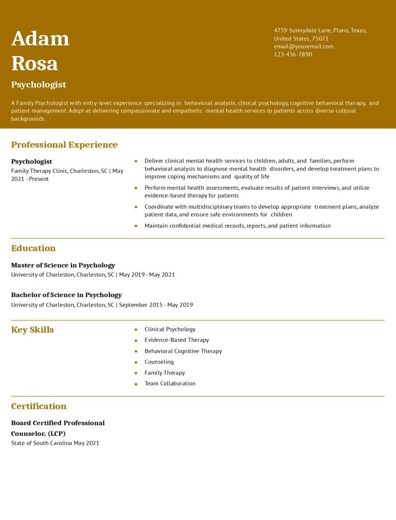 Psychology Resume Examples and Templates for 2024