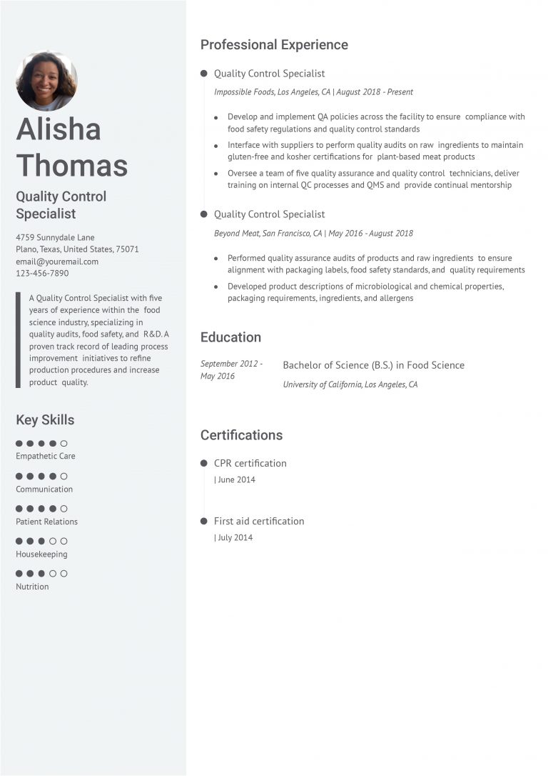 Quality Control Resume Examples In 2024 - Resumebuilder.com