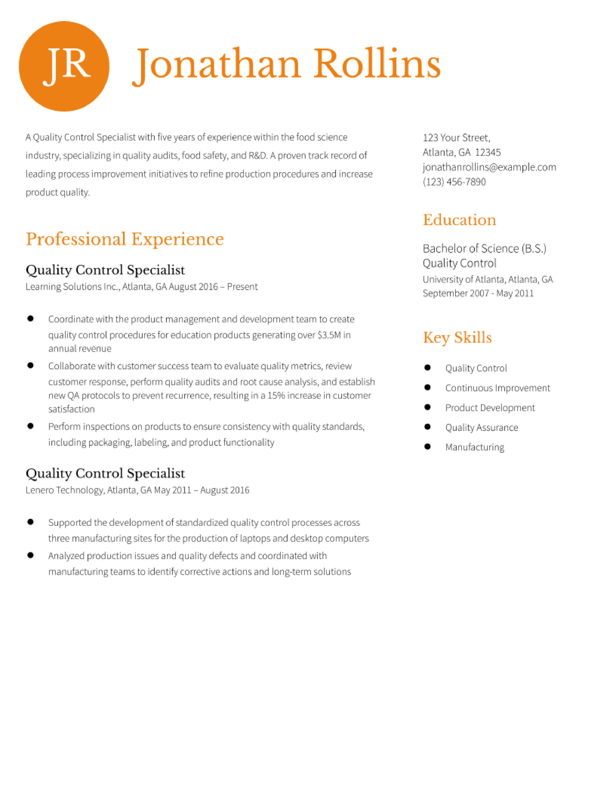 Quality Control Resume Examples in 2024