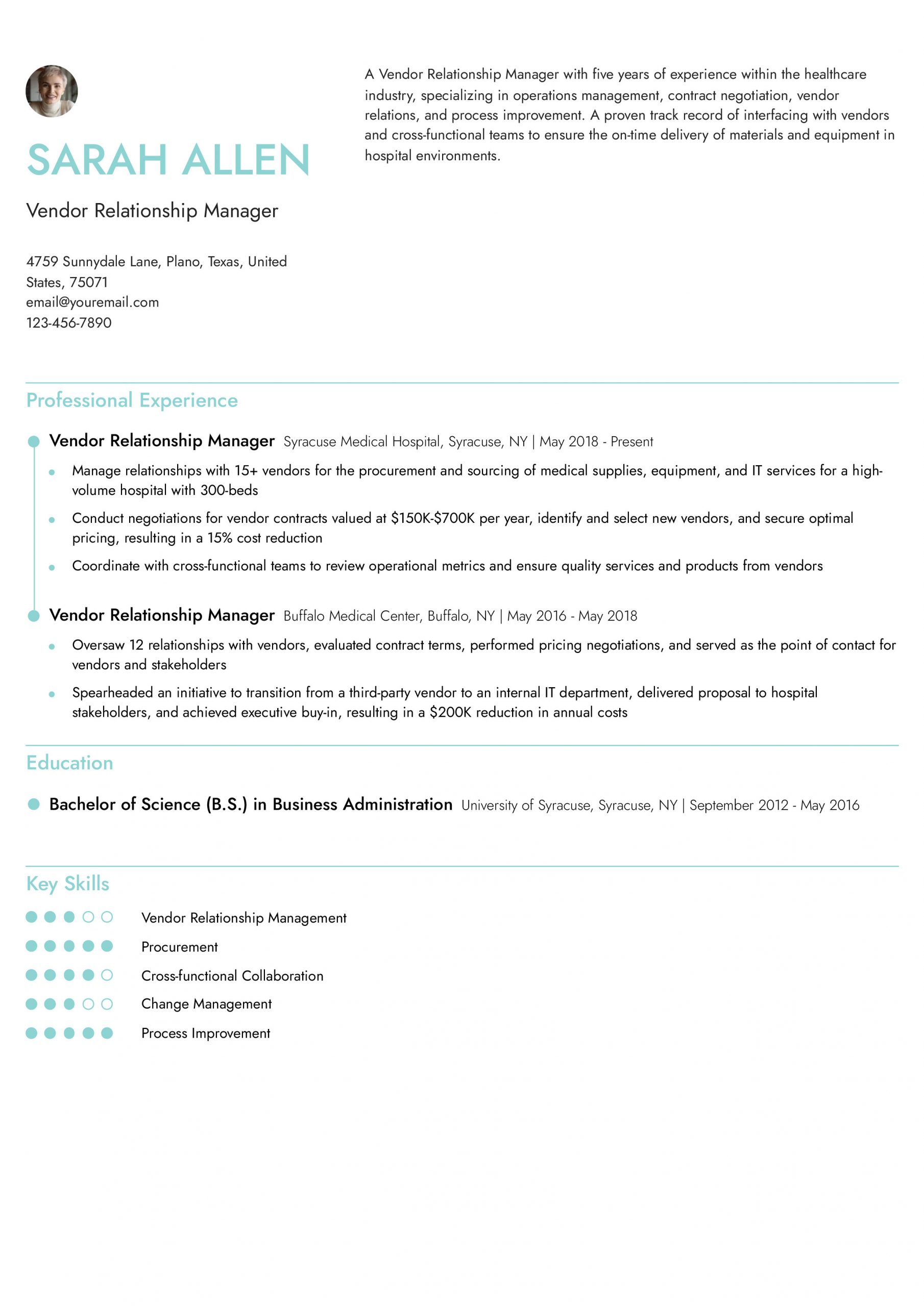 Vendor Relationship Manager Resume Examples and Templates for 2024