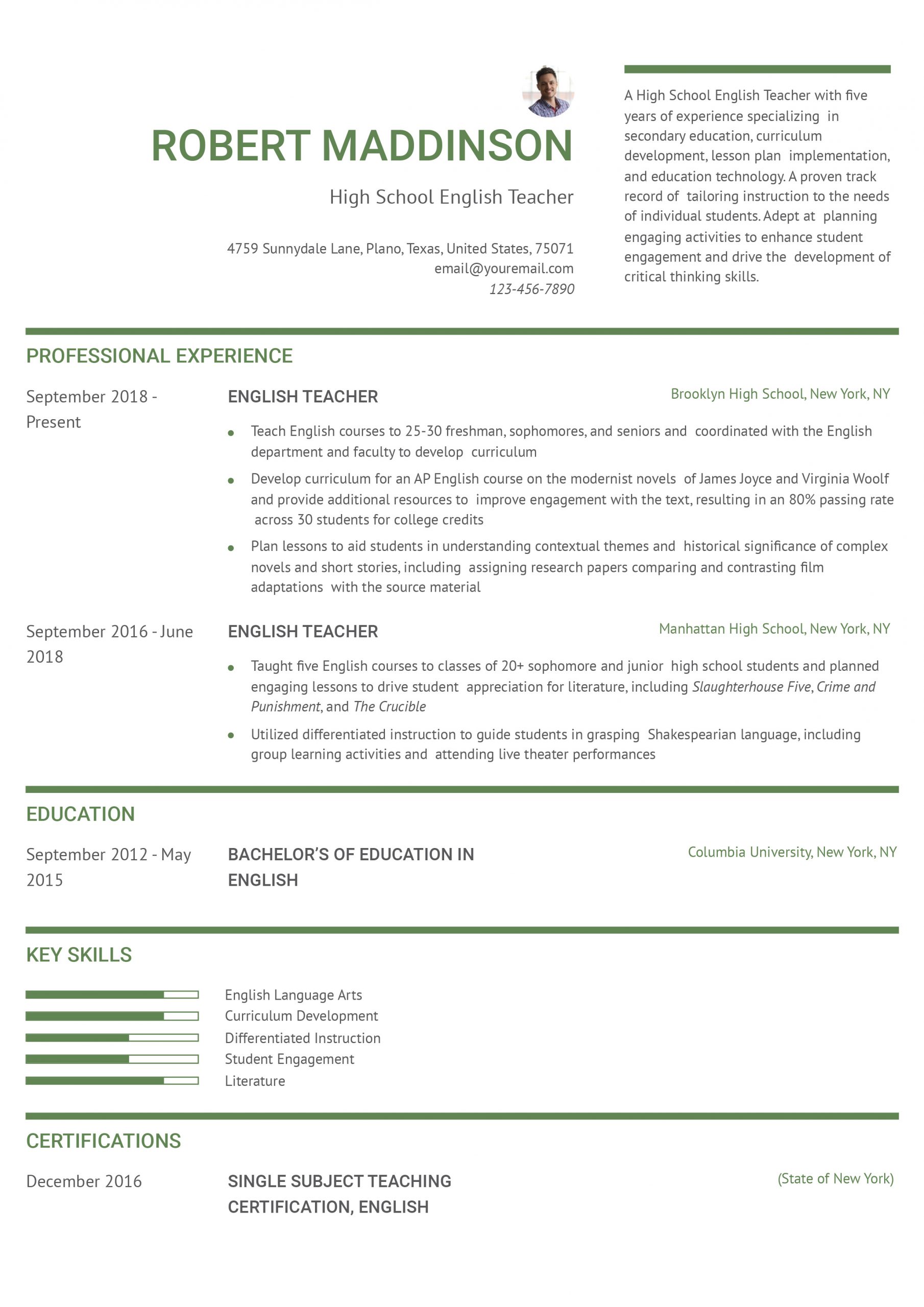 English Teacher Resume Examples and Templates for 2024