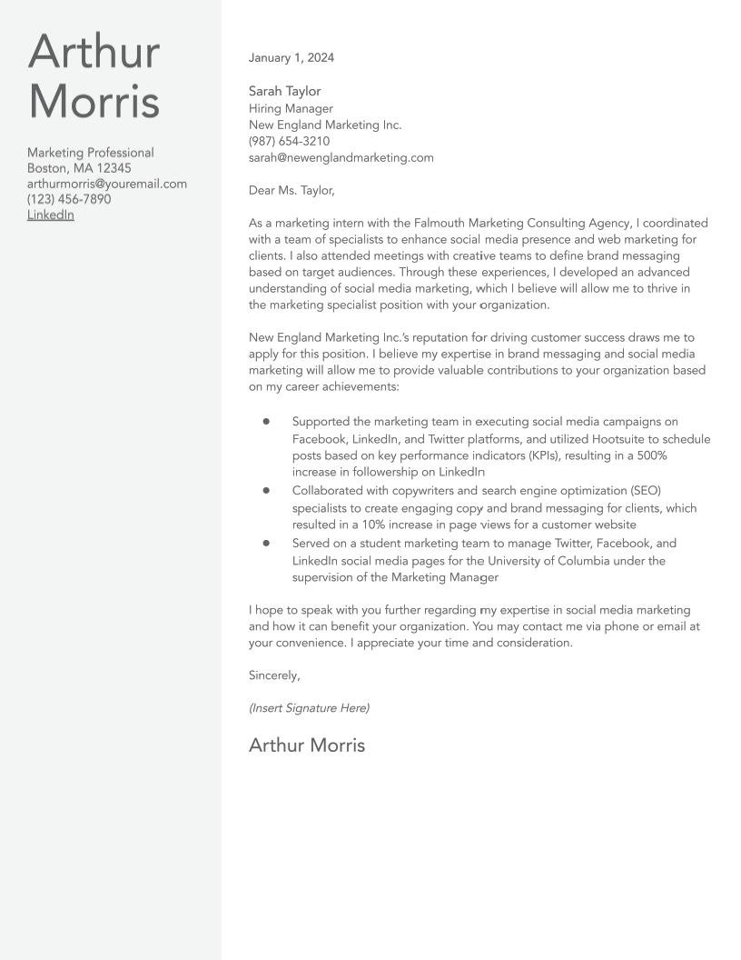 Recent Graduate Cover Letter Examples and Templates for 2024