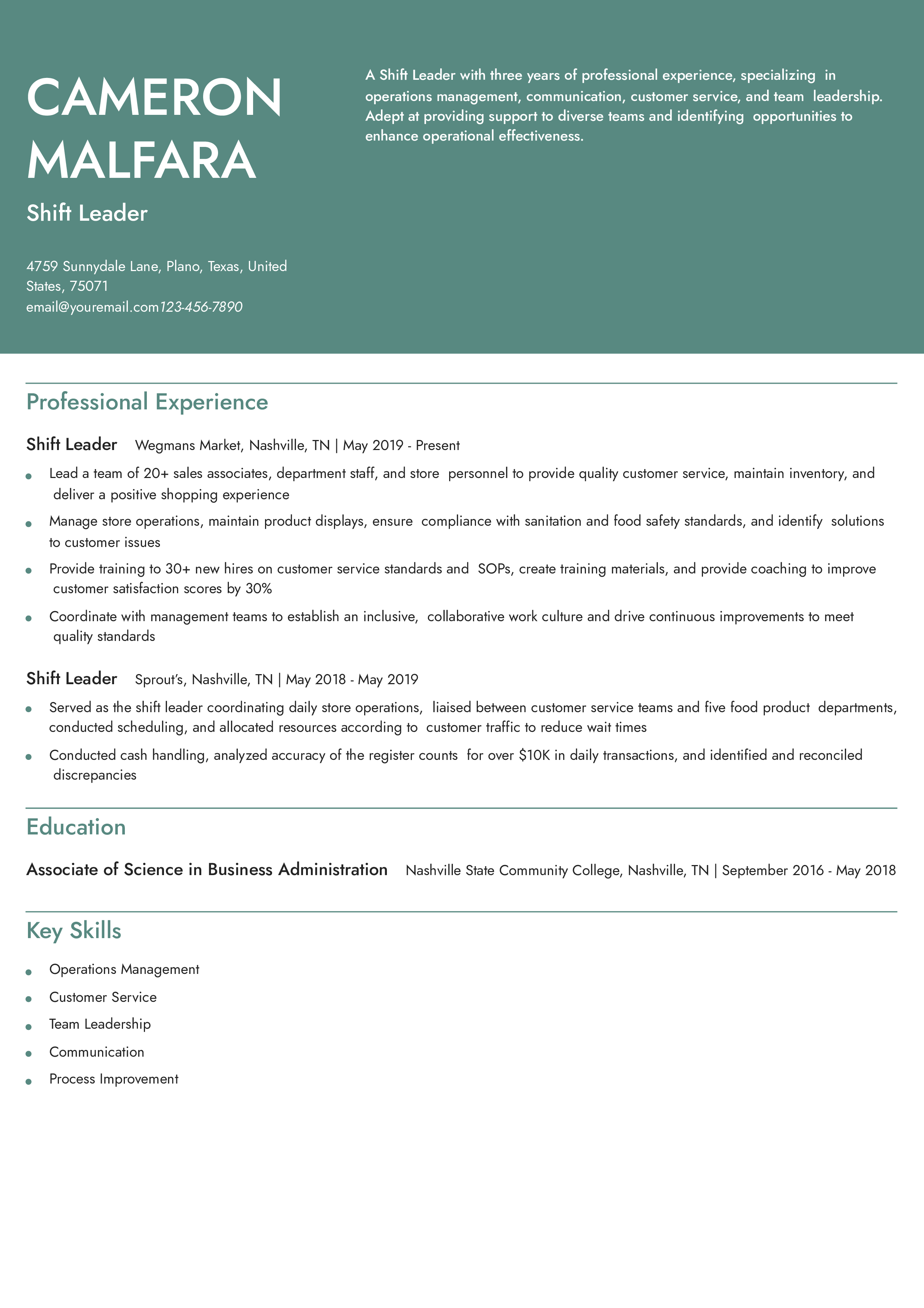 Shift Leader Resume Examples and Templates for 2024