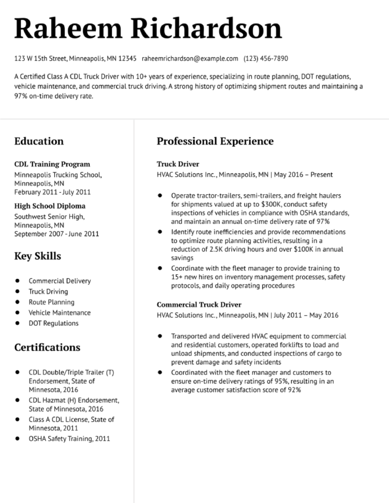 Contemporary Truck Driver Resume Examples And Templates For 2024   Contemporary Truck Driver Resume Examples And Templates For 2023 768x994 