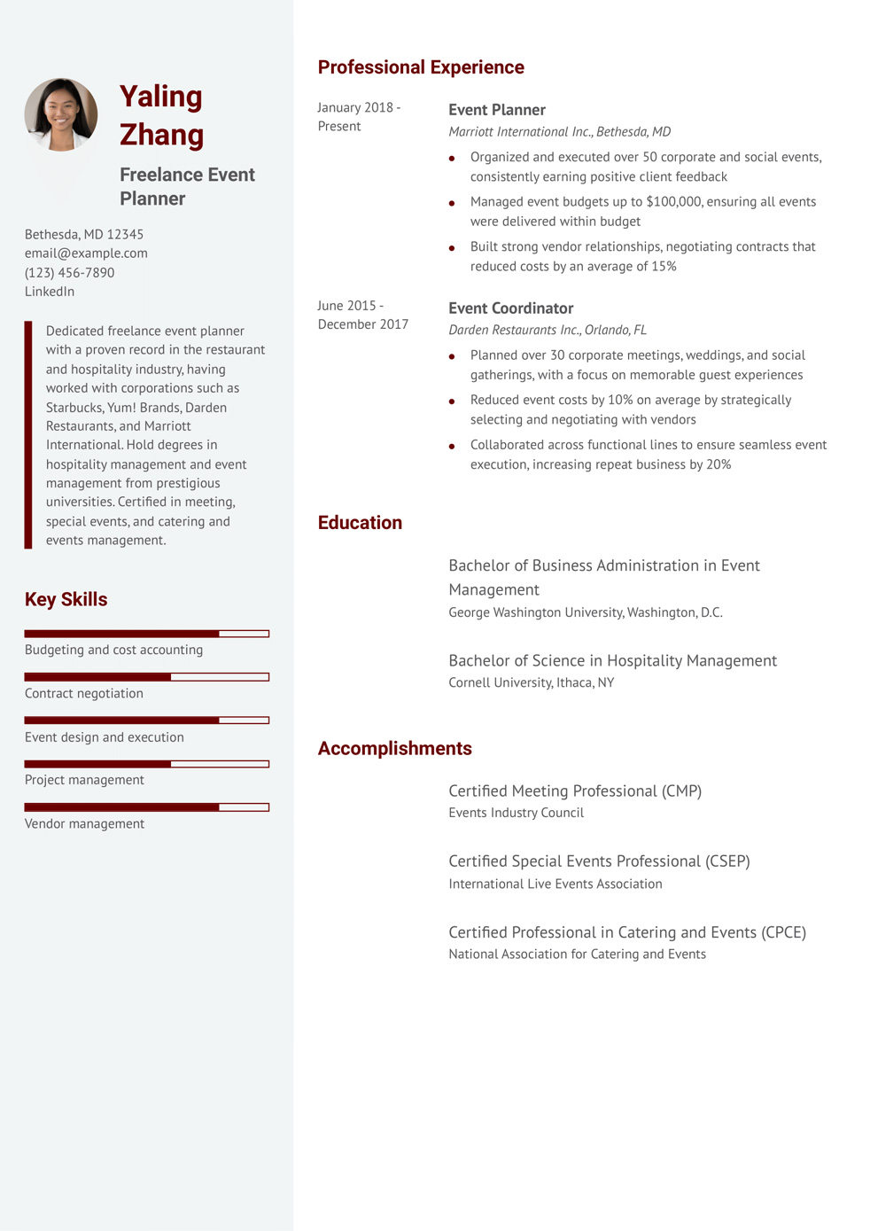 Freelance Event Planner Resume Example