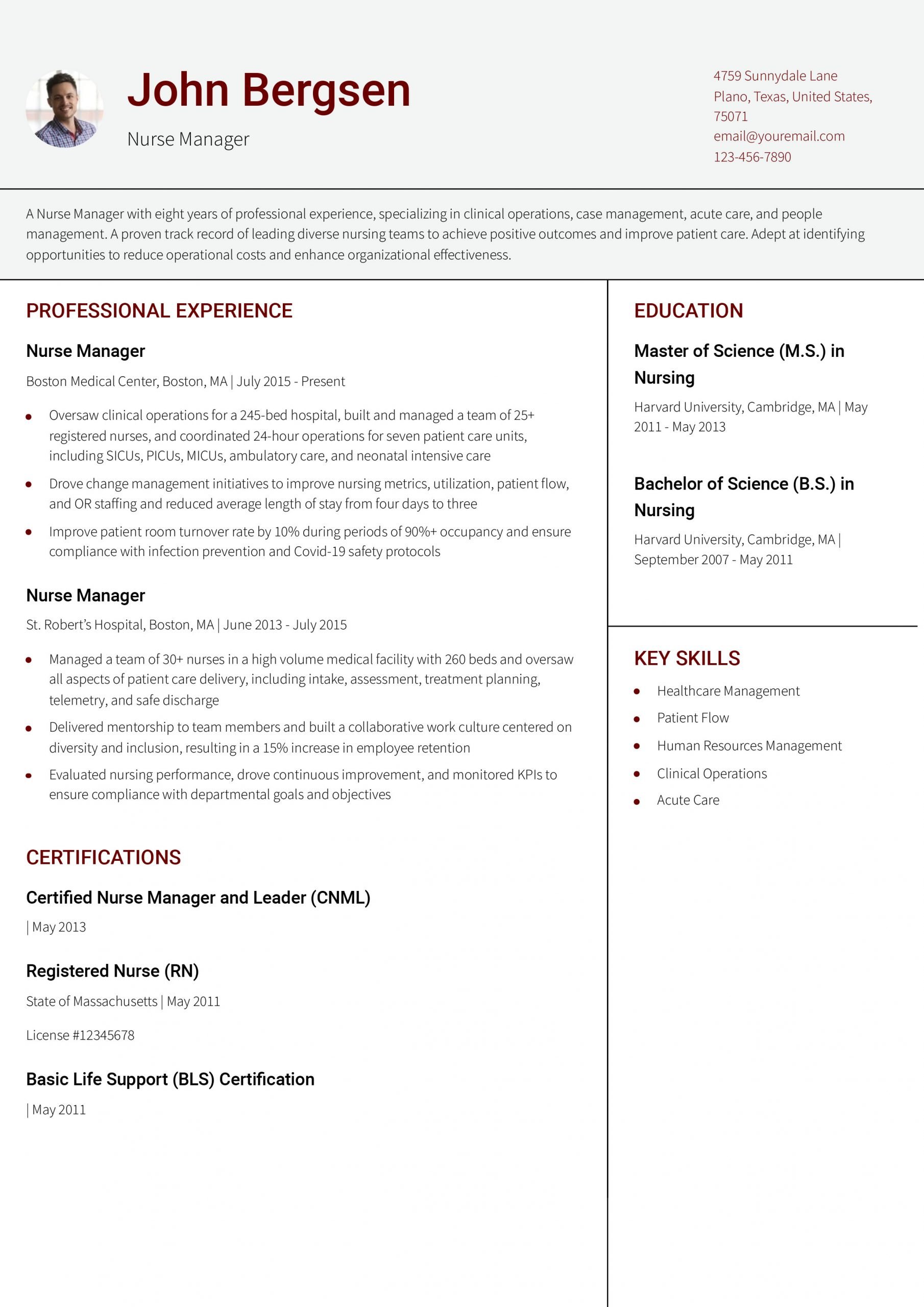 Nurse Manager Resume Examples and Templates for 2024