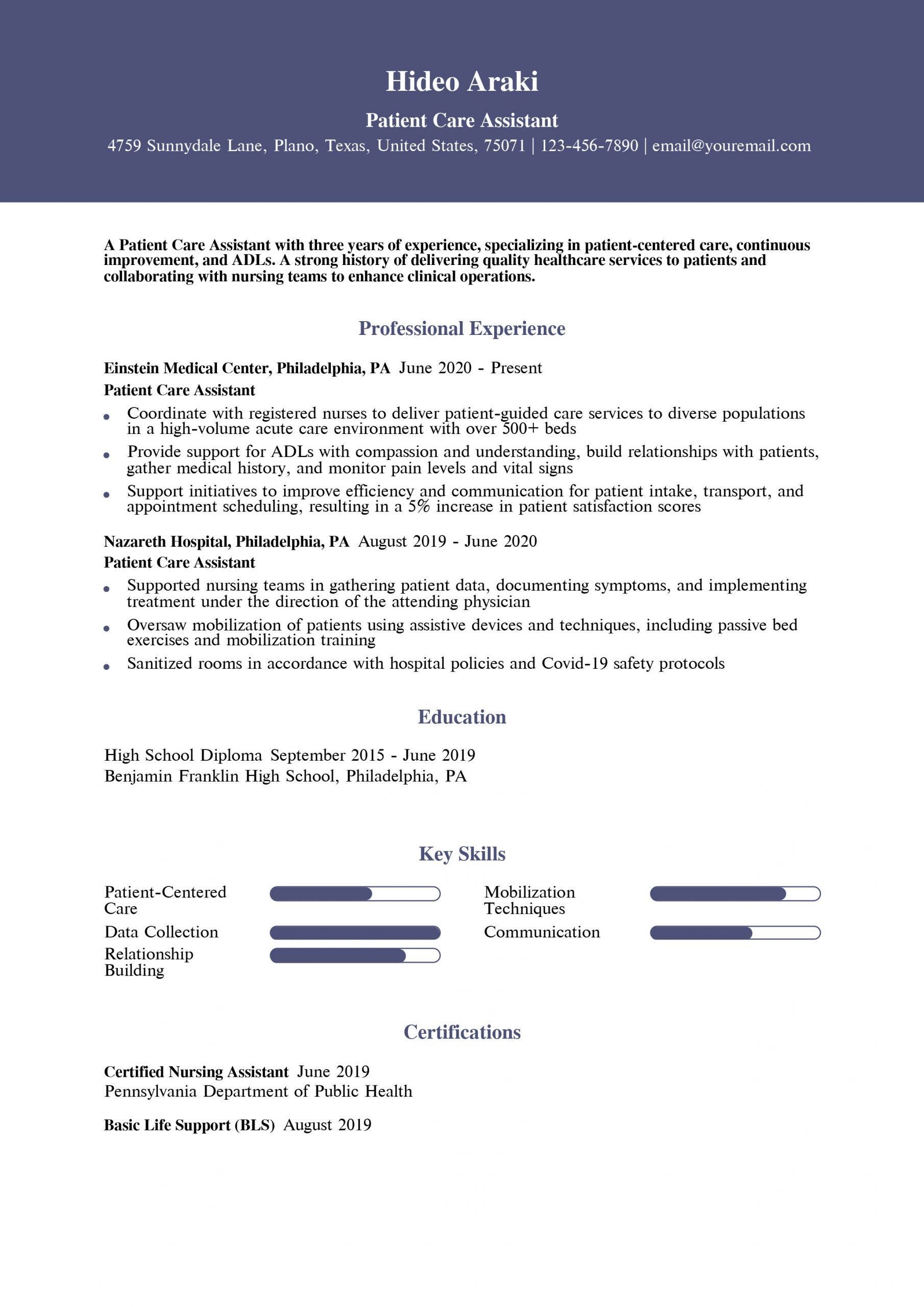 Patient Care Assistant Resume Examples and Templates for 2024