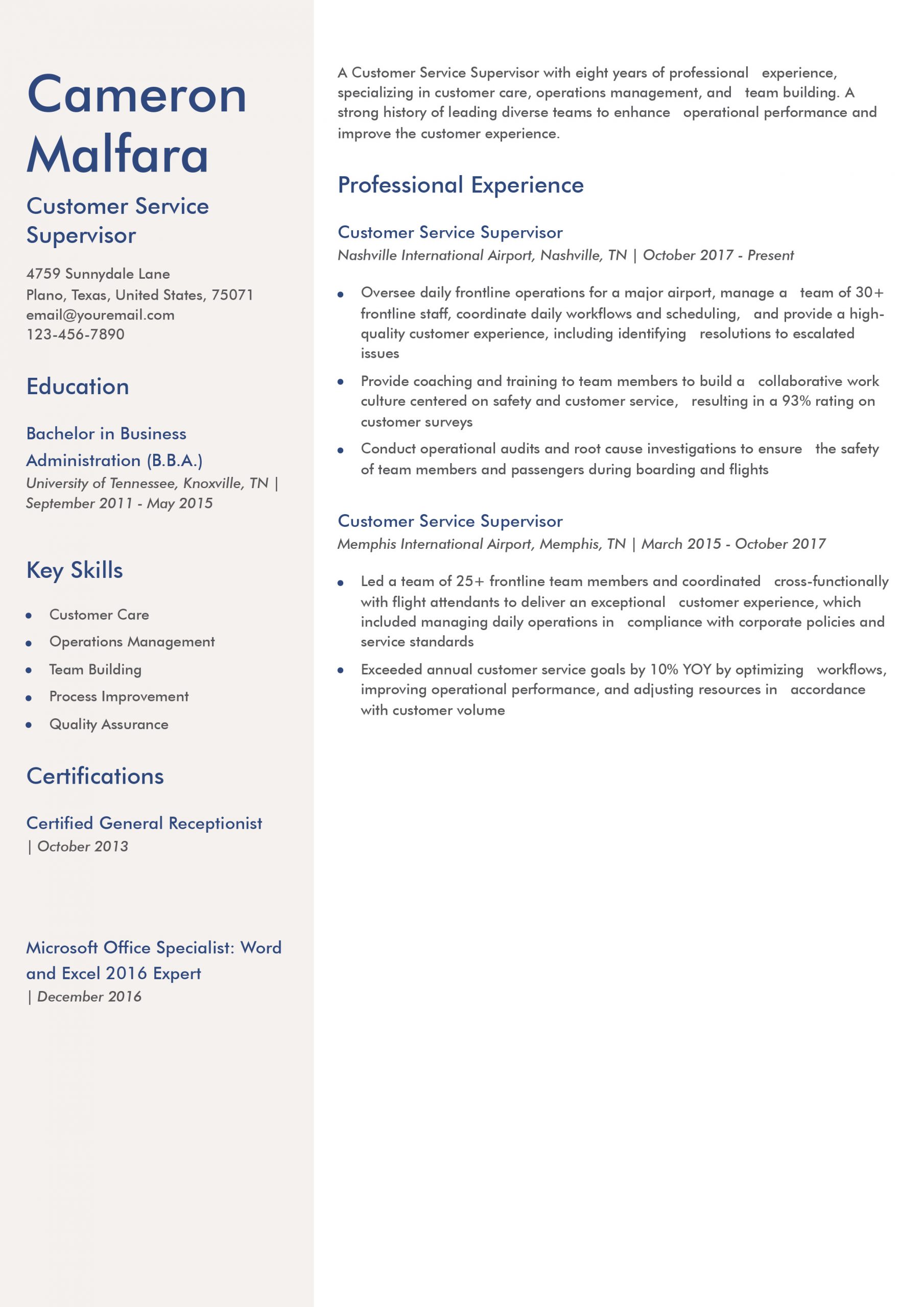 Customer Service Supervisor Resume Examples and Templates for 2024