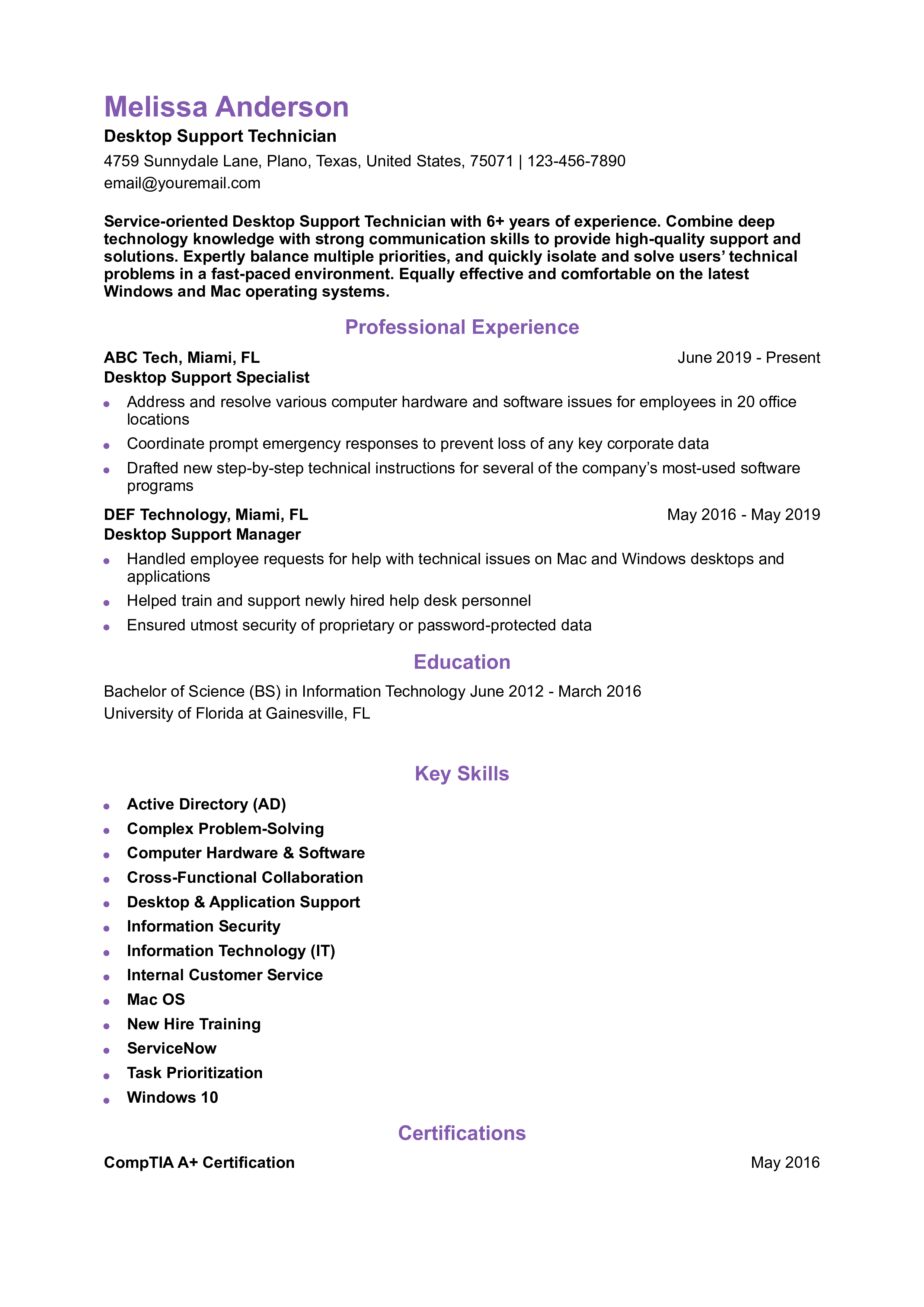 Desktop Support Resume Examples and Templates for 2024