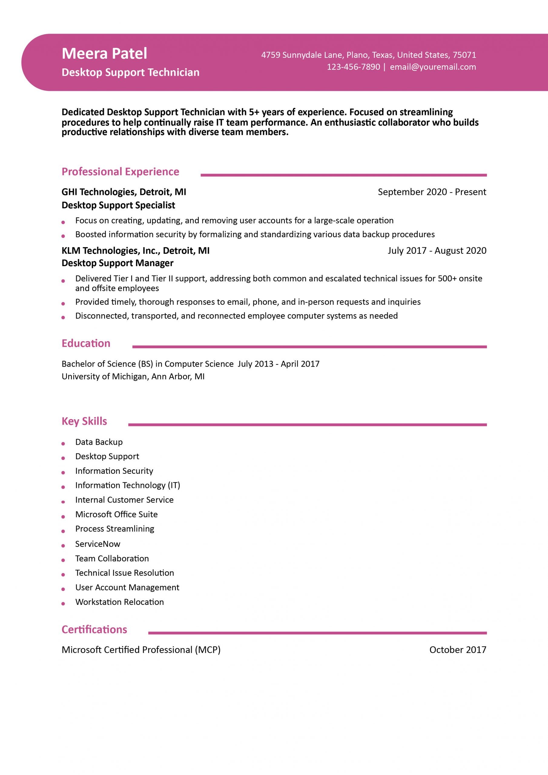 Desktop Support Resume Examples and Templates for 2024