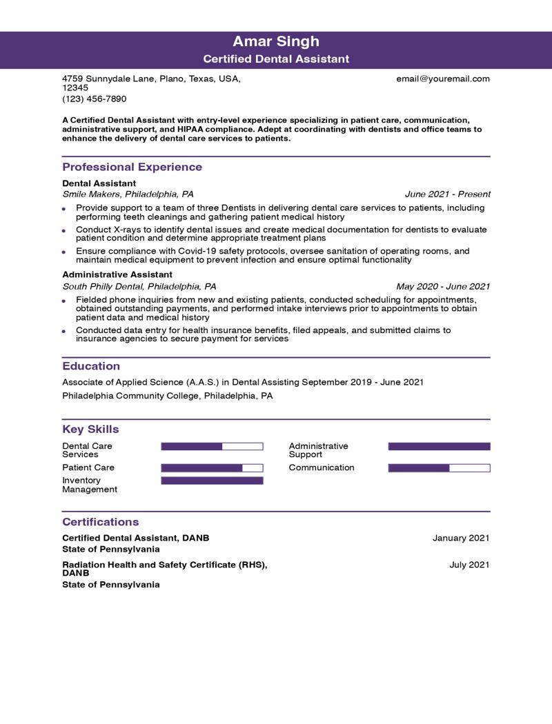 Entry-Level Dental Assistant Resume Examples and Templates for 2024