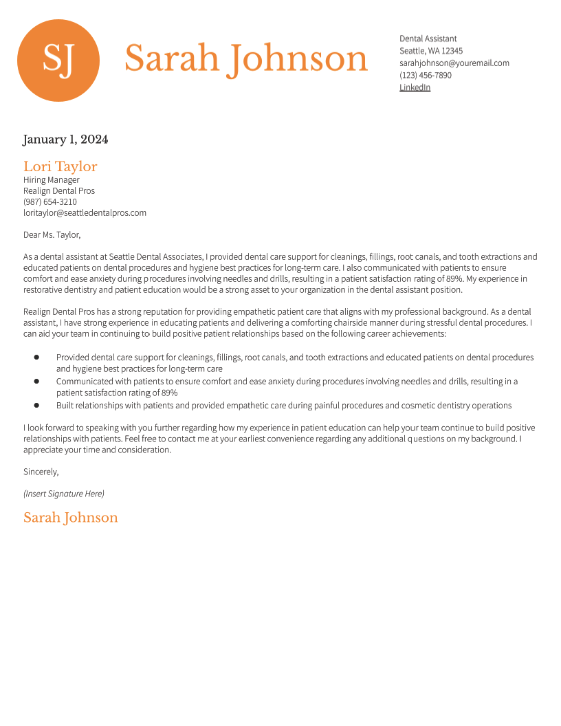 Entry-Level Dental Assistant Cover Letter Examples and Templates for 2024