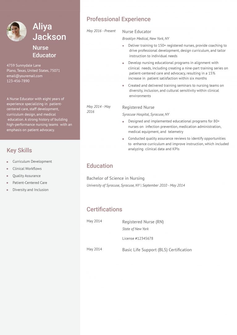 Nurse Educator Resume Examples And Templates For 2024 - Resumebuilder.com