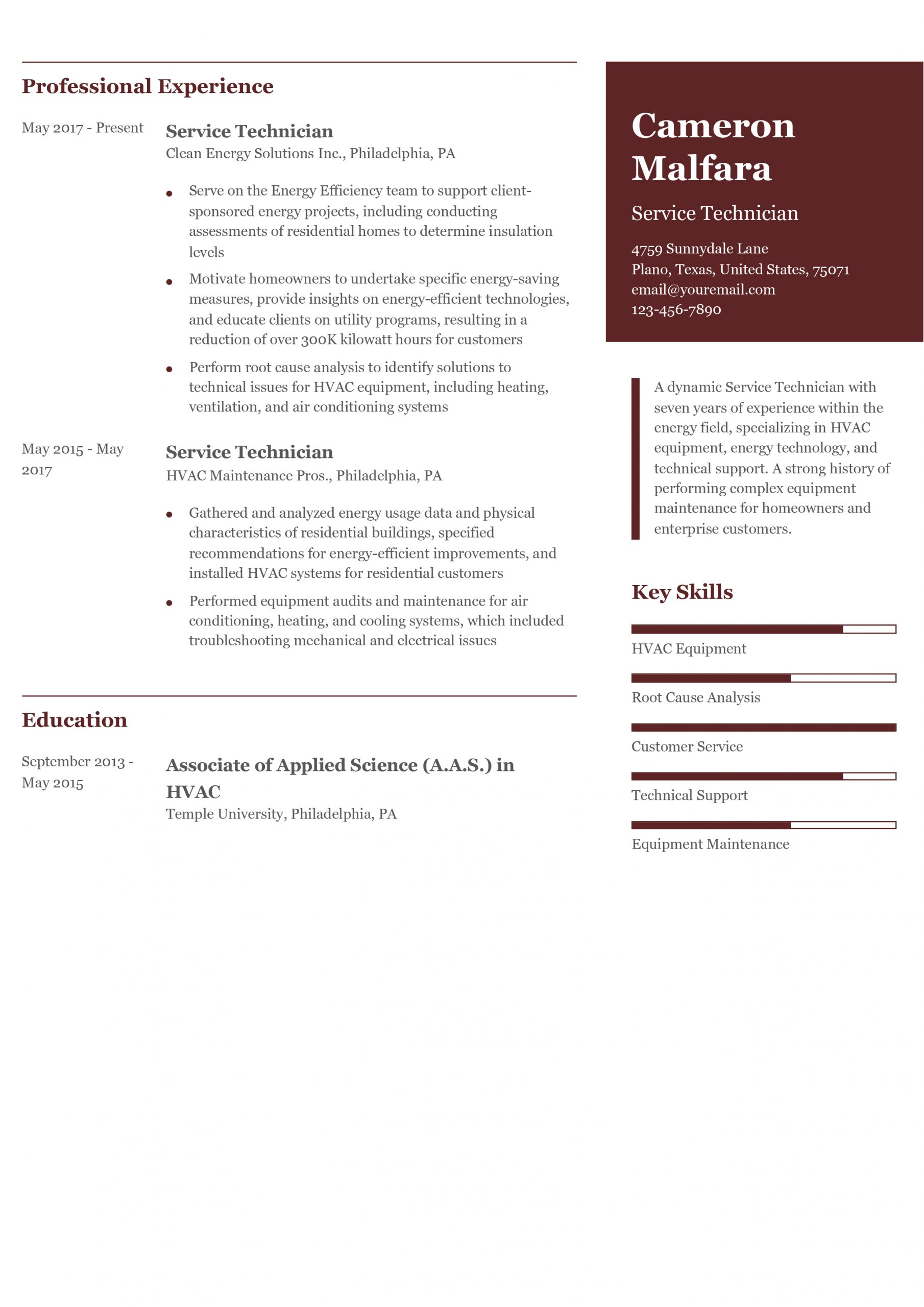 Service Technician Resume Examples and Templates for 2024