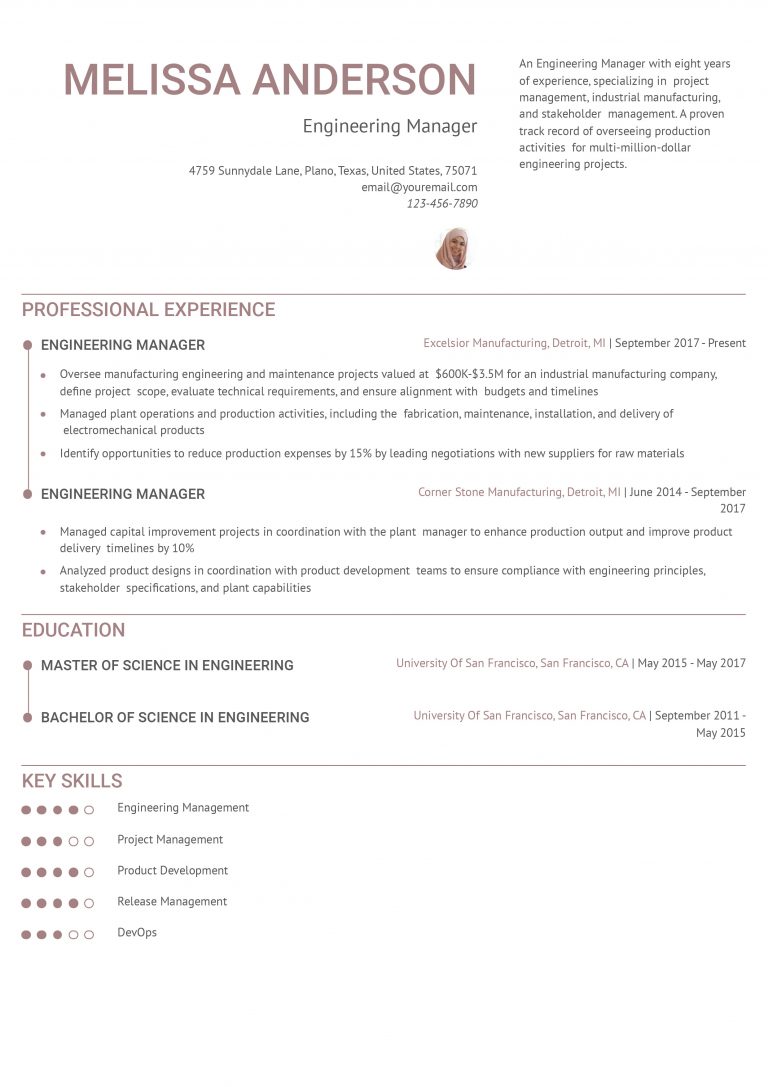 Engineering Manager Resume Examples And Templates For 2024 