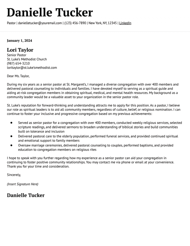 Pastor Cover Letter Examples And Templates For 2024 ResumeBuilder Com   Pastor Cover Letter Examples And Templates Banner Image 768x994 