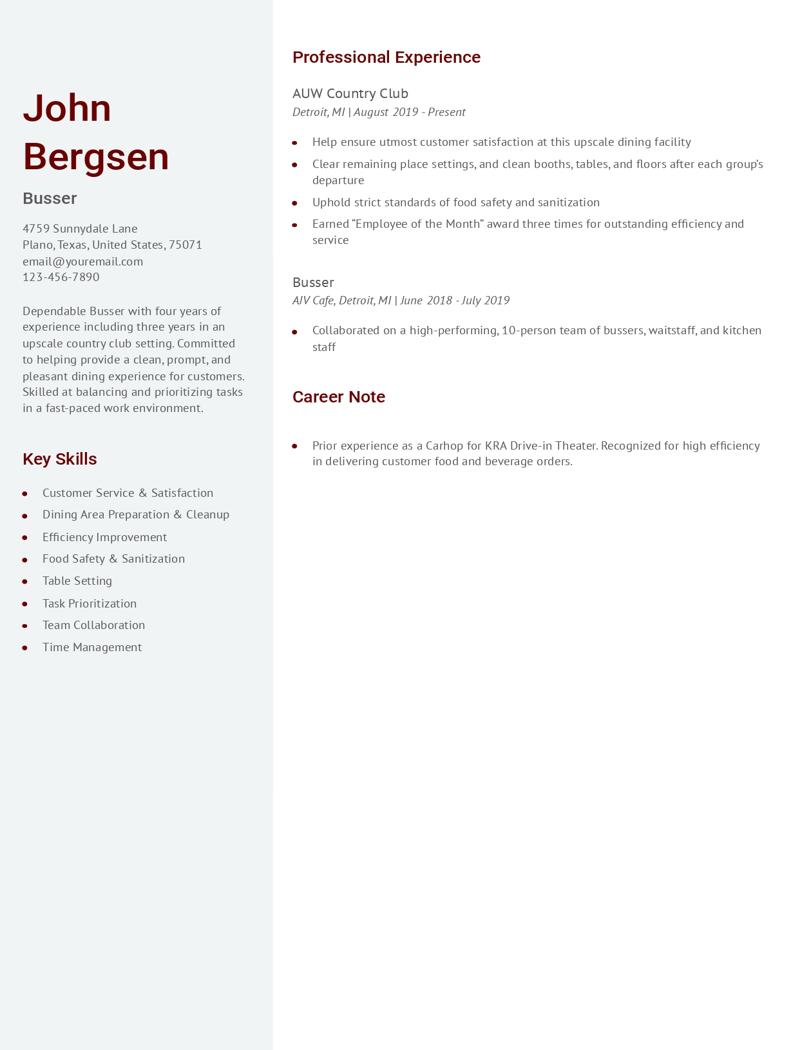 Busser Resume Examples and Templates for 2024