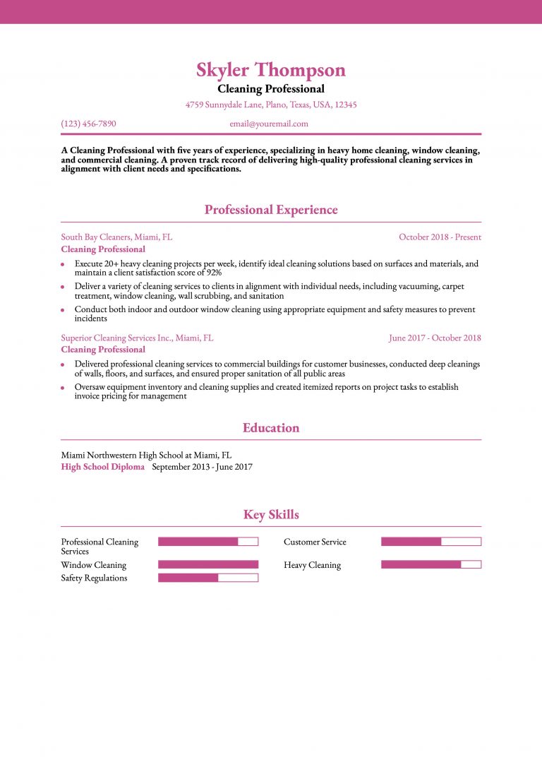 Cleaning Professional Resume Examples and Templates for 2024 ...