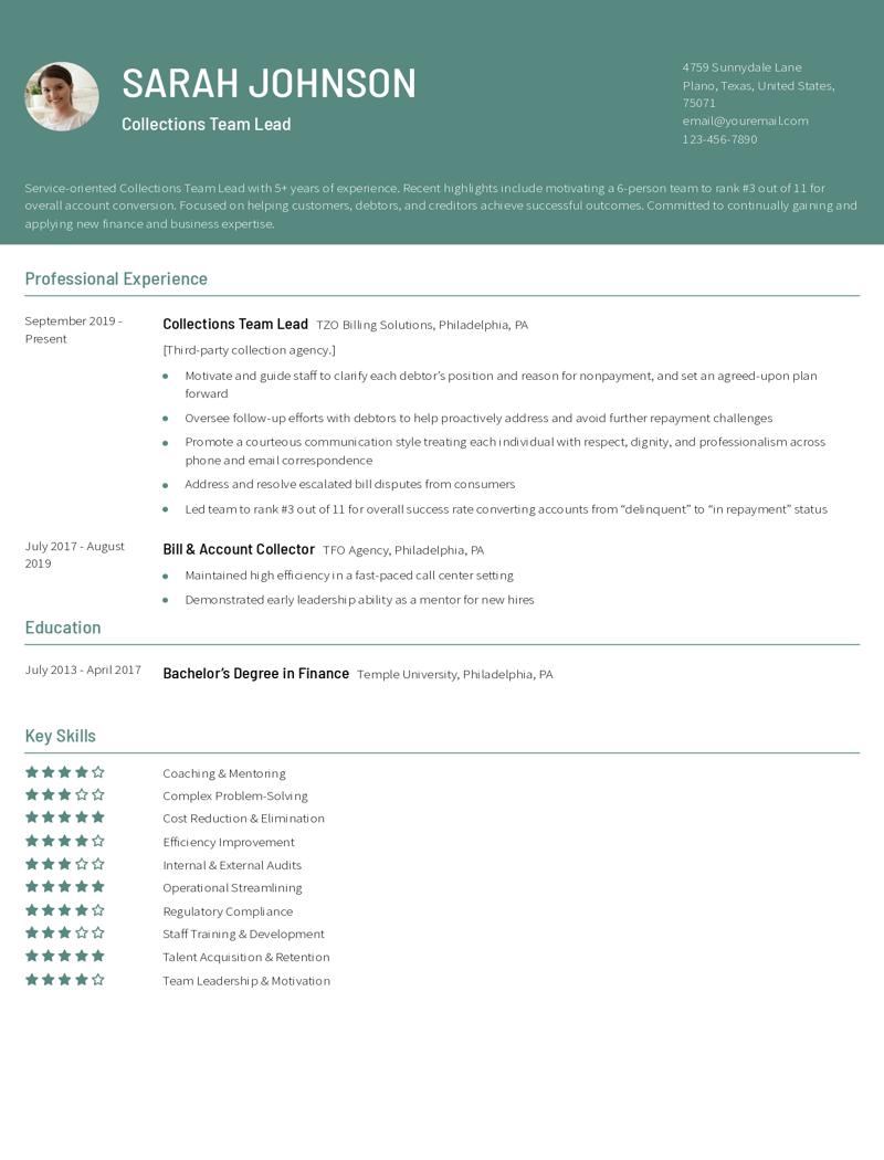 Collections Team Lead Resume Examples and Templates for 2024