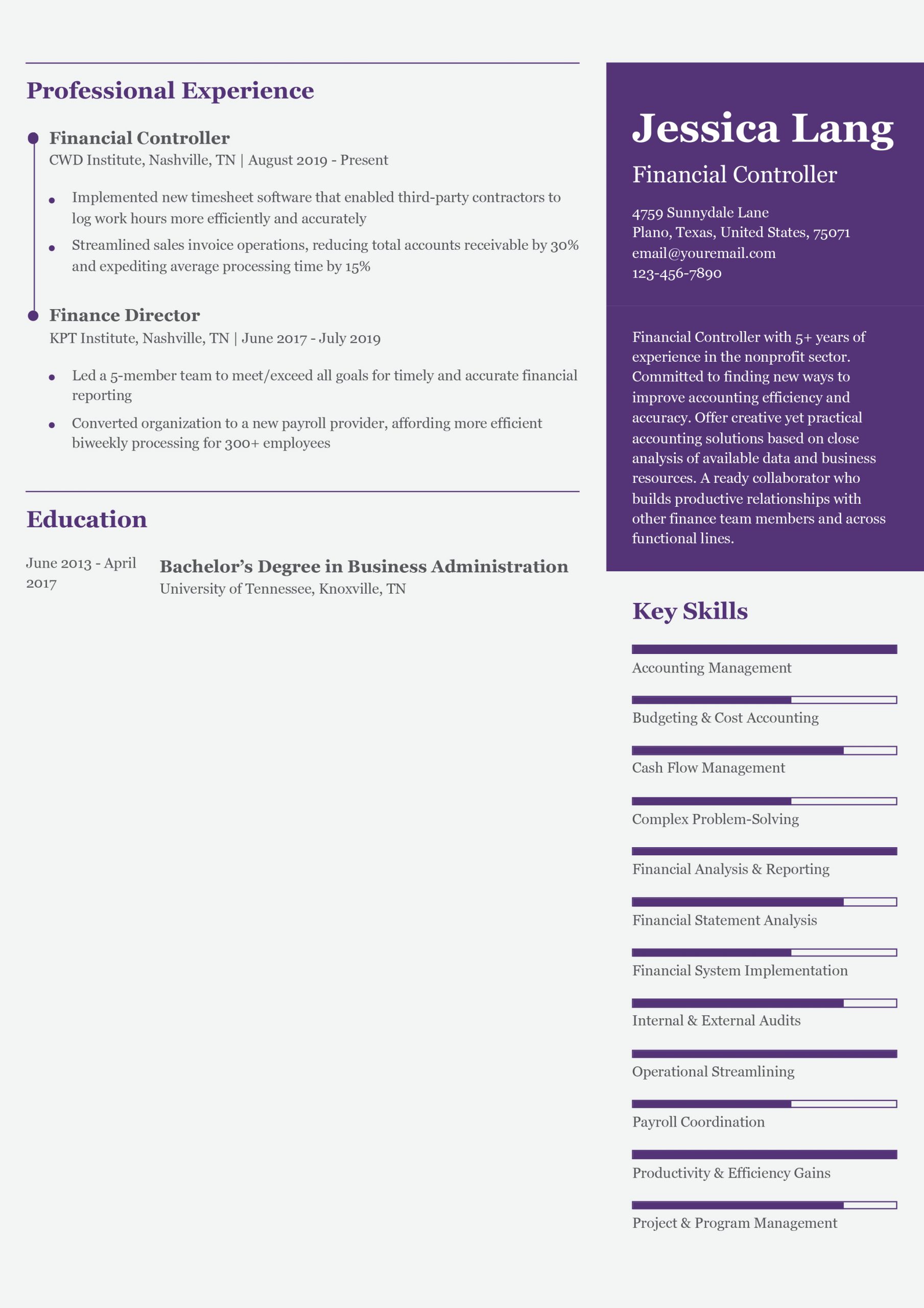 Financial Controller Resume Examples and Templates for 2024