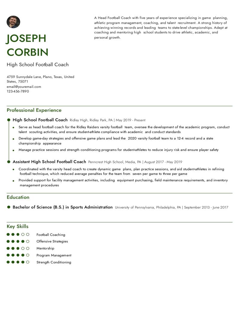 High School Football Coach Resume Examples and Templates for 2024