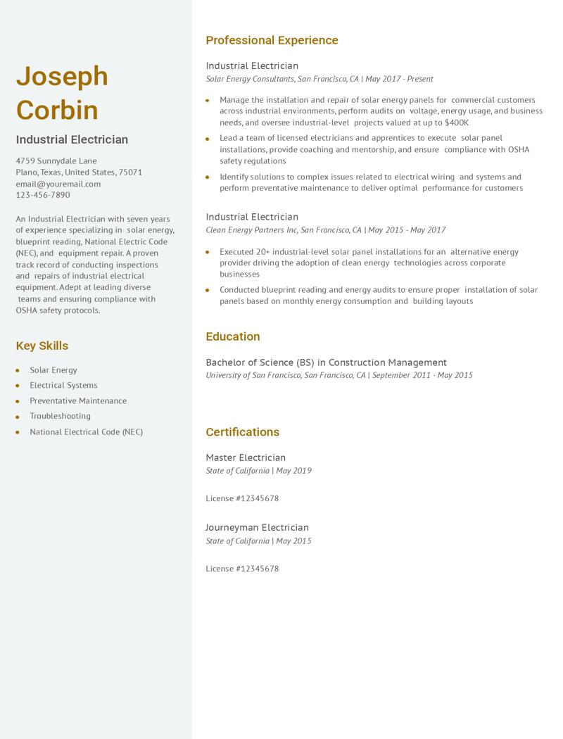 Industrial Electrician Resume Examples and Templates for 2024